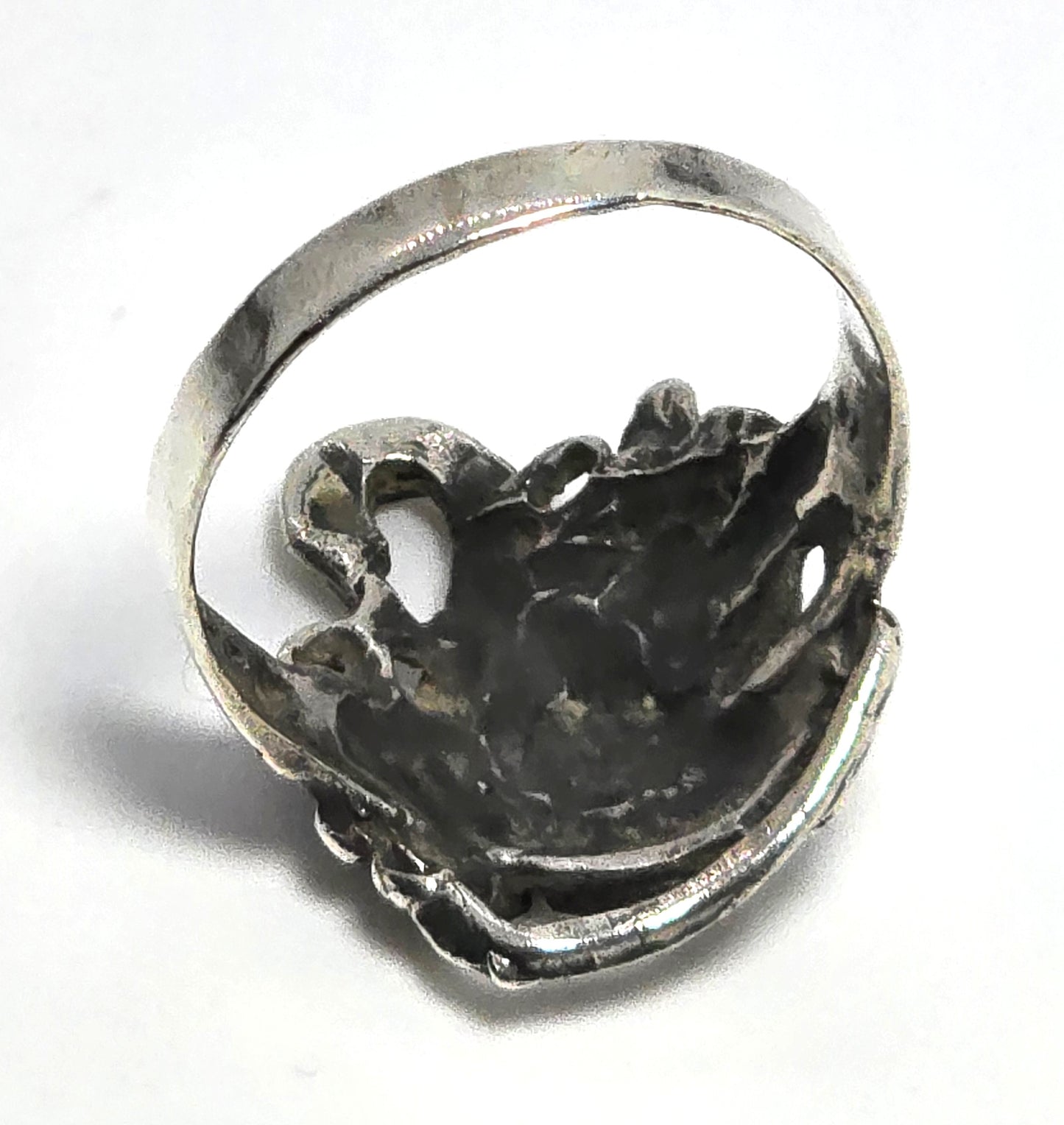 Swan figural vintage sterling silver vintage sweetheart love ring size 9