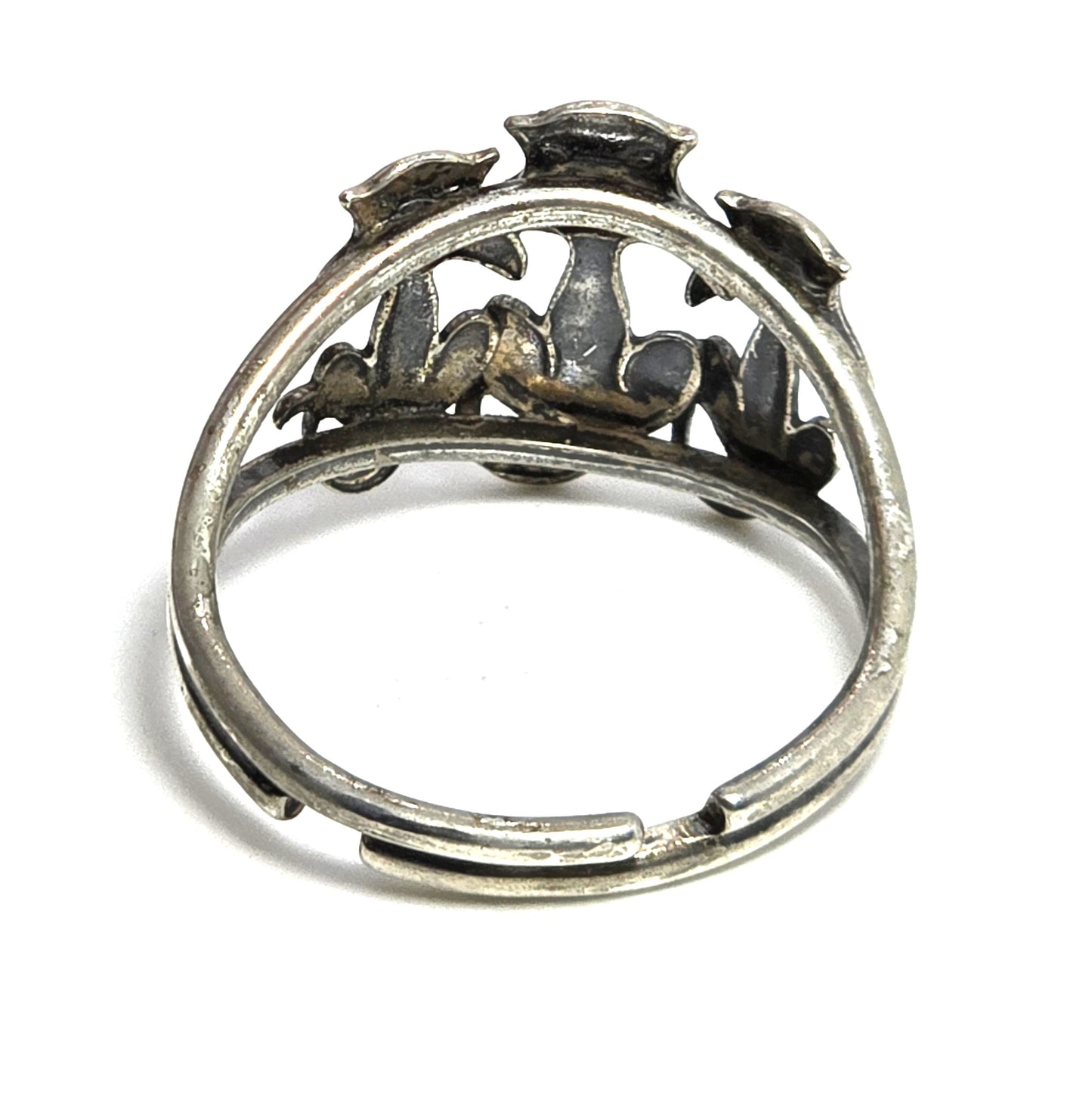 Triple Kitty hanging Cat feline figural Beau sterling silver vintage ring size 6.5