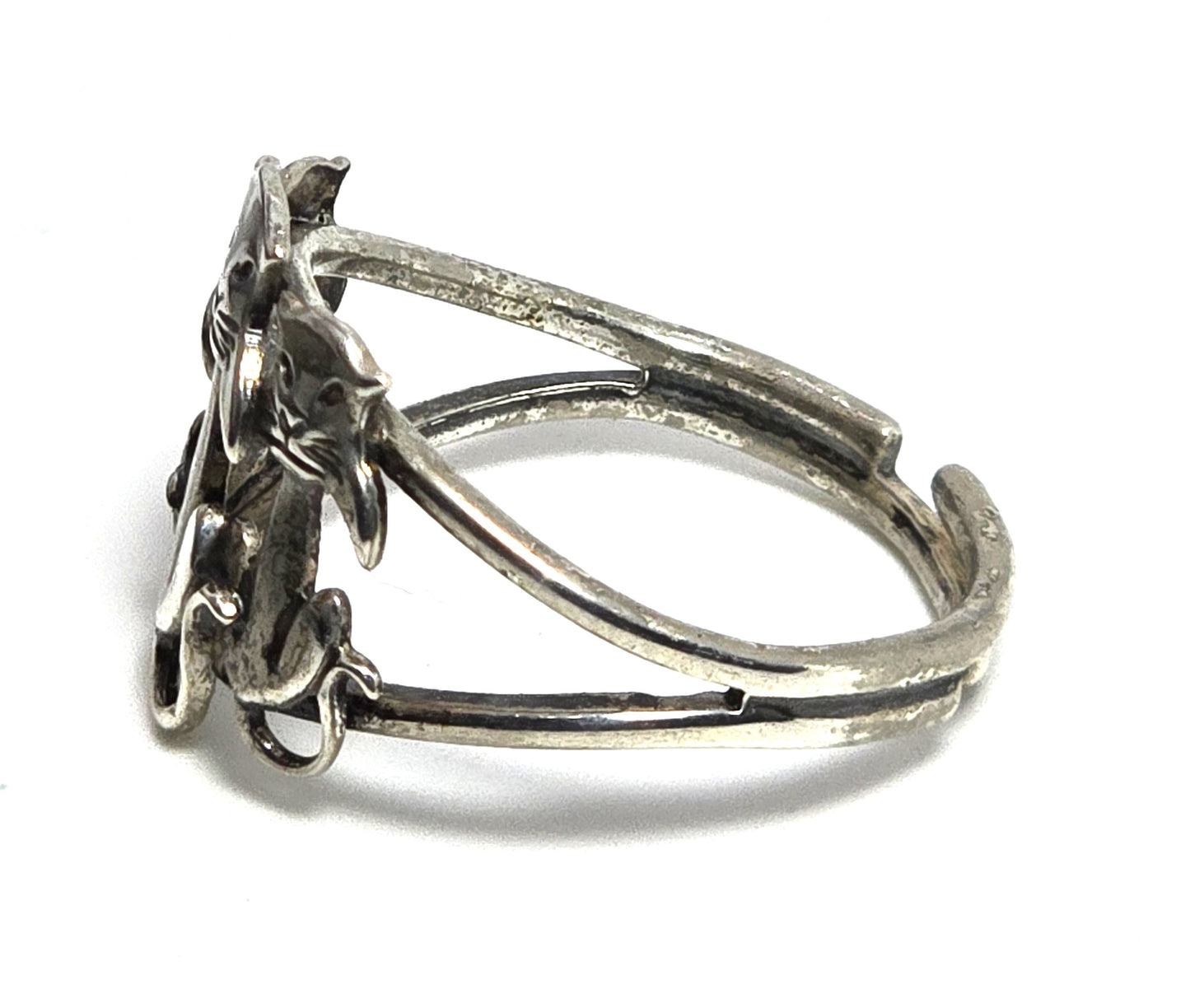 Triple Kitty hanging Cat feline figural Beau sterling silver vintage ring size 6.5