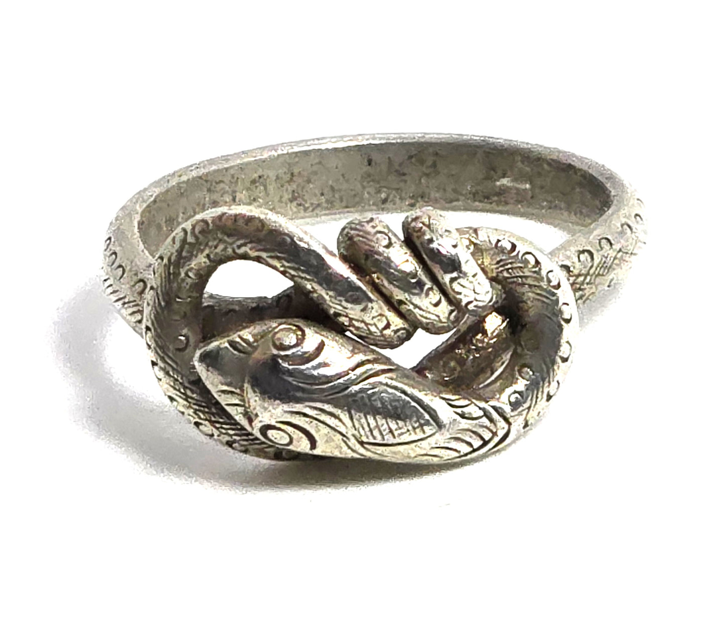 Coiled snake serpent Naga vintage retro thick sterling silver ring size 6