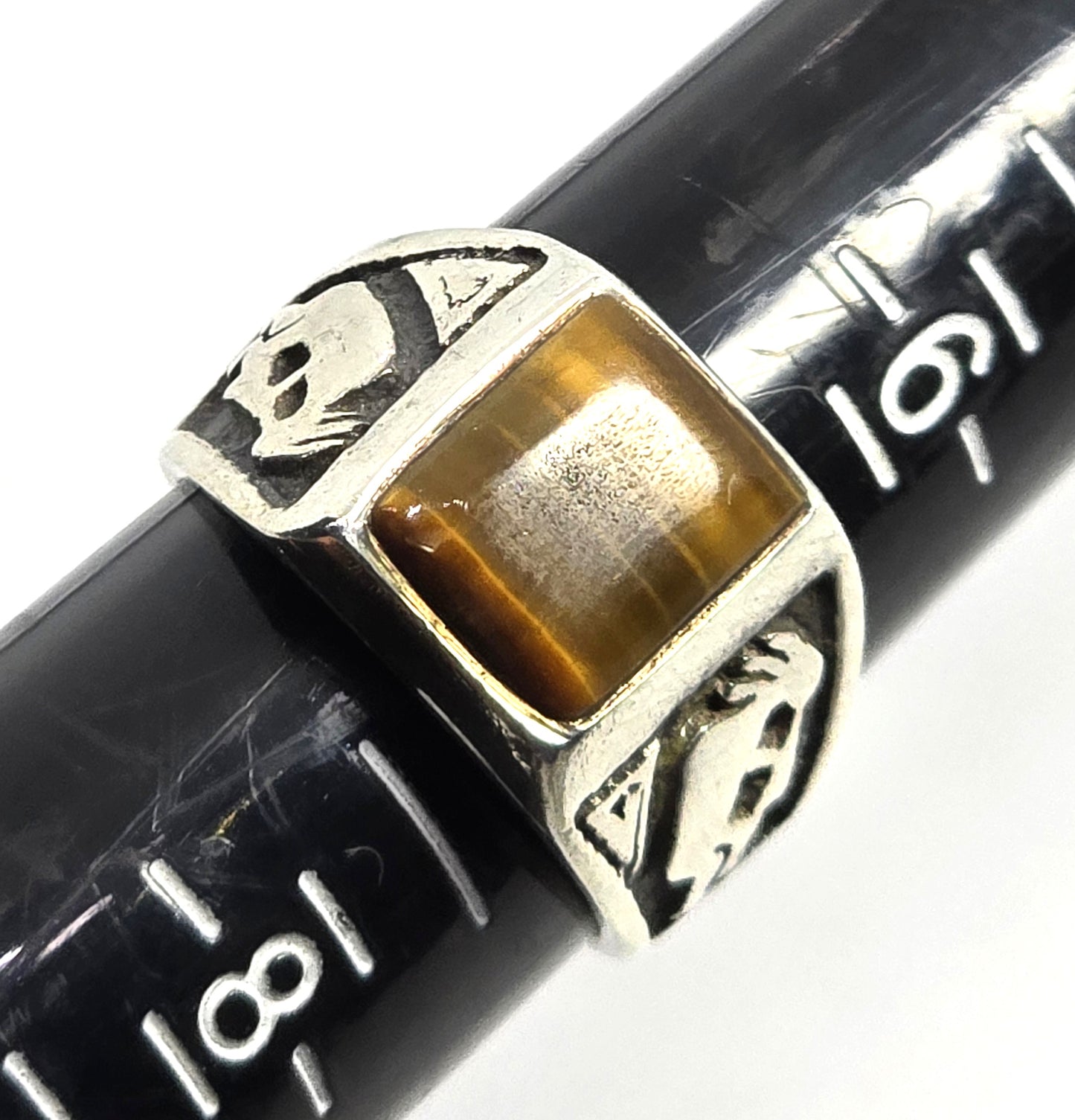 Brown Tiger's eye Kokopelli Native American sterling silver ring  band size 7