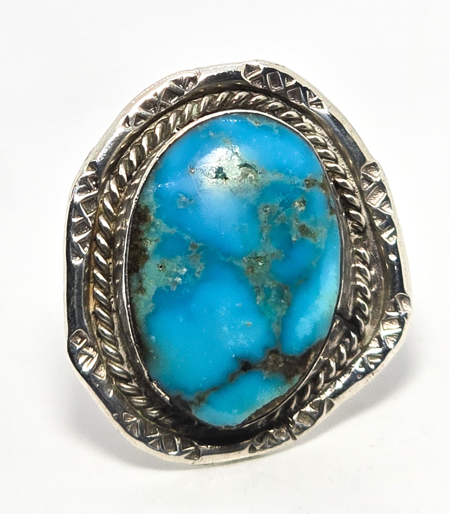 Large Turquoise Native American vintage sterling silver handcrafted ring size 7
