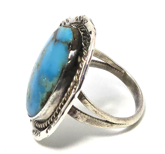 Large Turquoise Native American vintage sterling silver handcrafted ring size 7