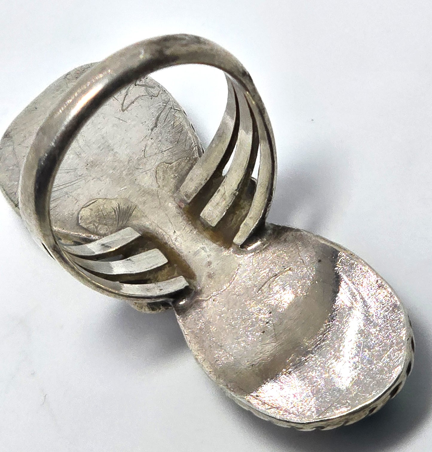 Large Double Turquoise Navajo Native American vintage sterling silver ring size 8