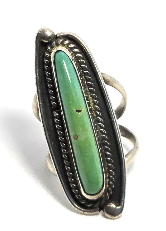 Navajo Large long turquoise sterling silver vintage Native American ring size 5.25