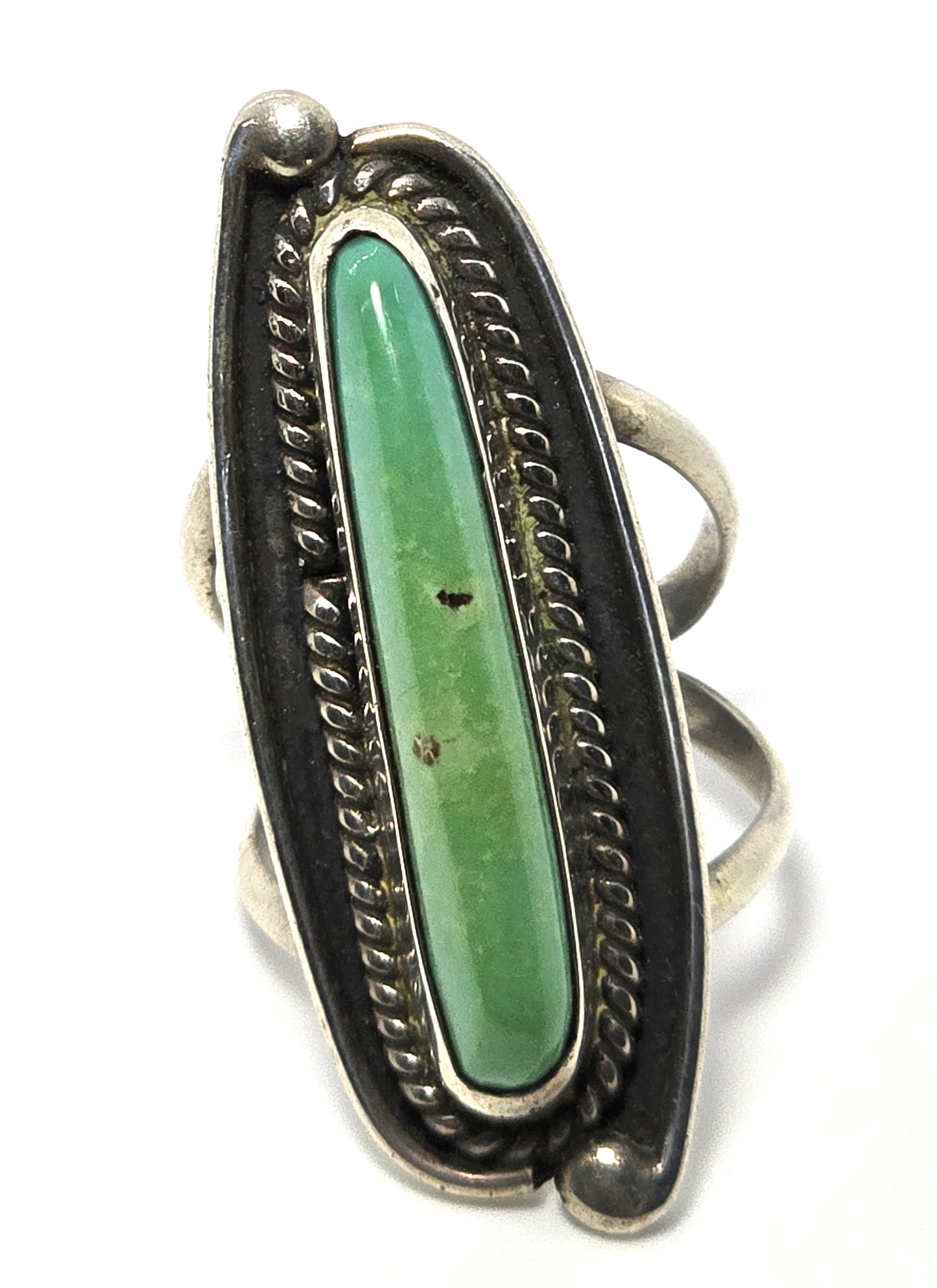 Navajo Large long turquoise sterling silver vintage Native American ring size 5.25