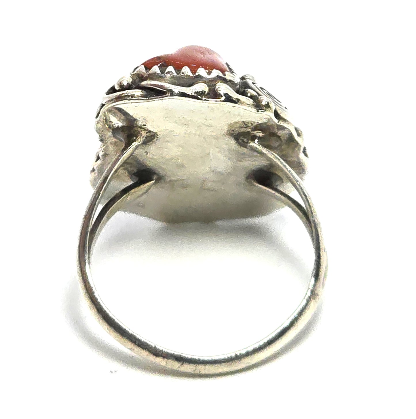 Turquoise Red coral large signed Navajo Native sterling silver ring size 8.5