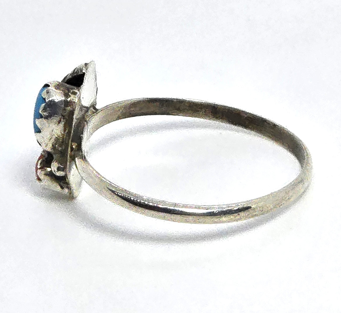 Turquoise and Red coral Navajo Native American small sterling silver ring size 8