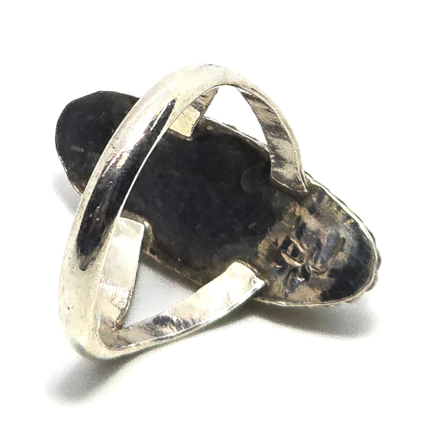 Mother of pearl turquoise SJ Zuni vintage sterling silver gold inlay ring size 7.5