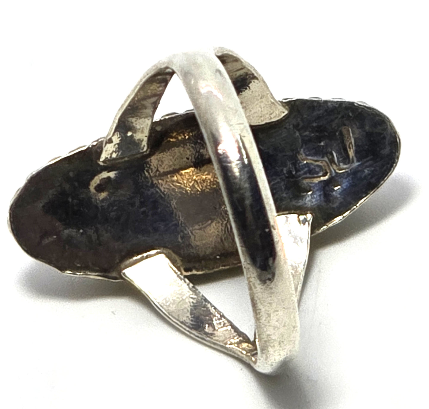 Mother of pearl turquoise SJ Zuni vintage sterling silver gold inlay ring size 7.5