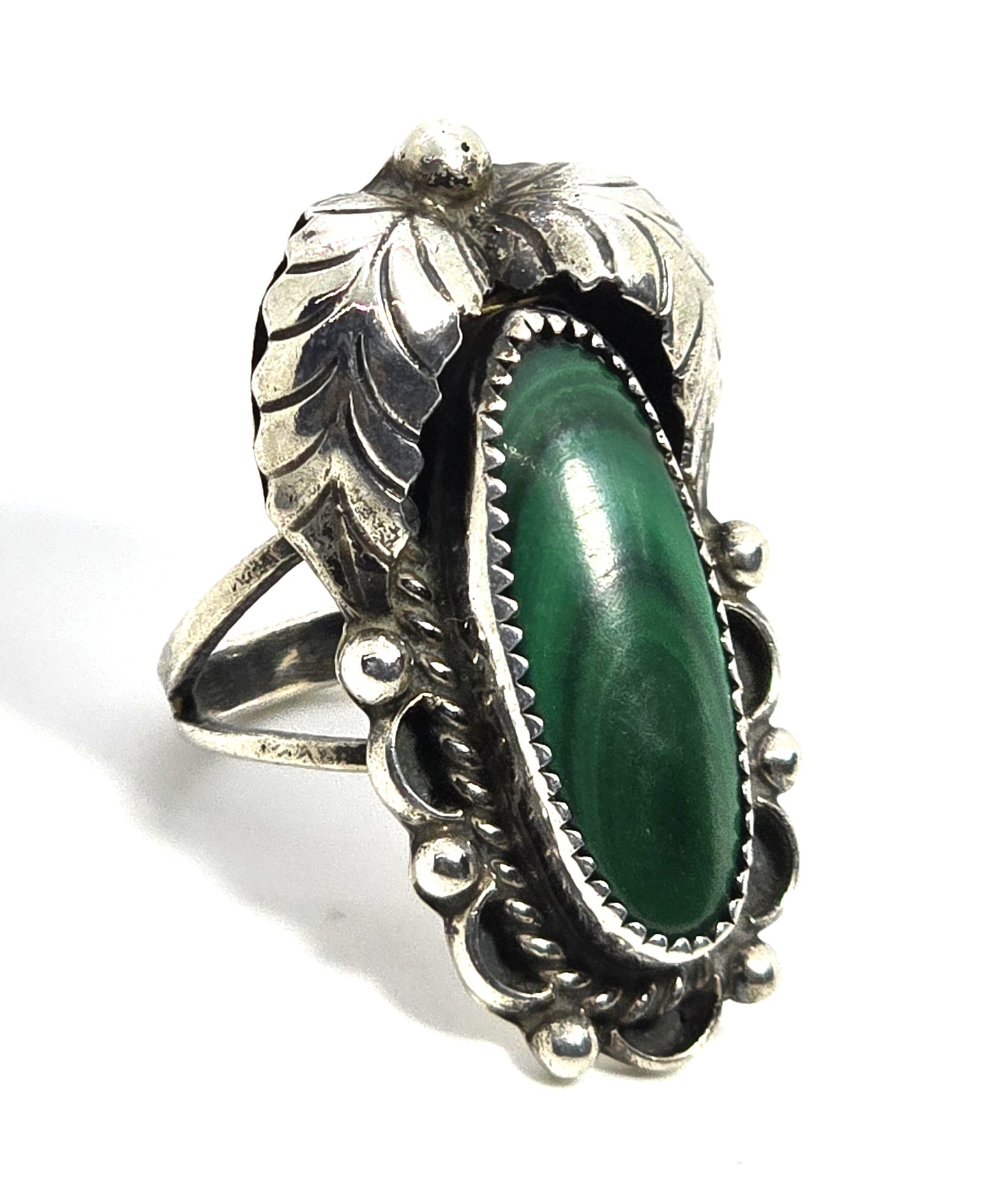 SF Malachite large Navajo Native American feather sterling silver ring size 6