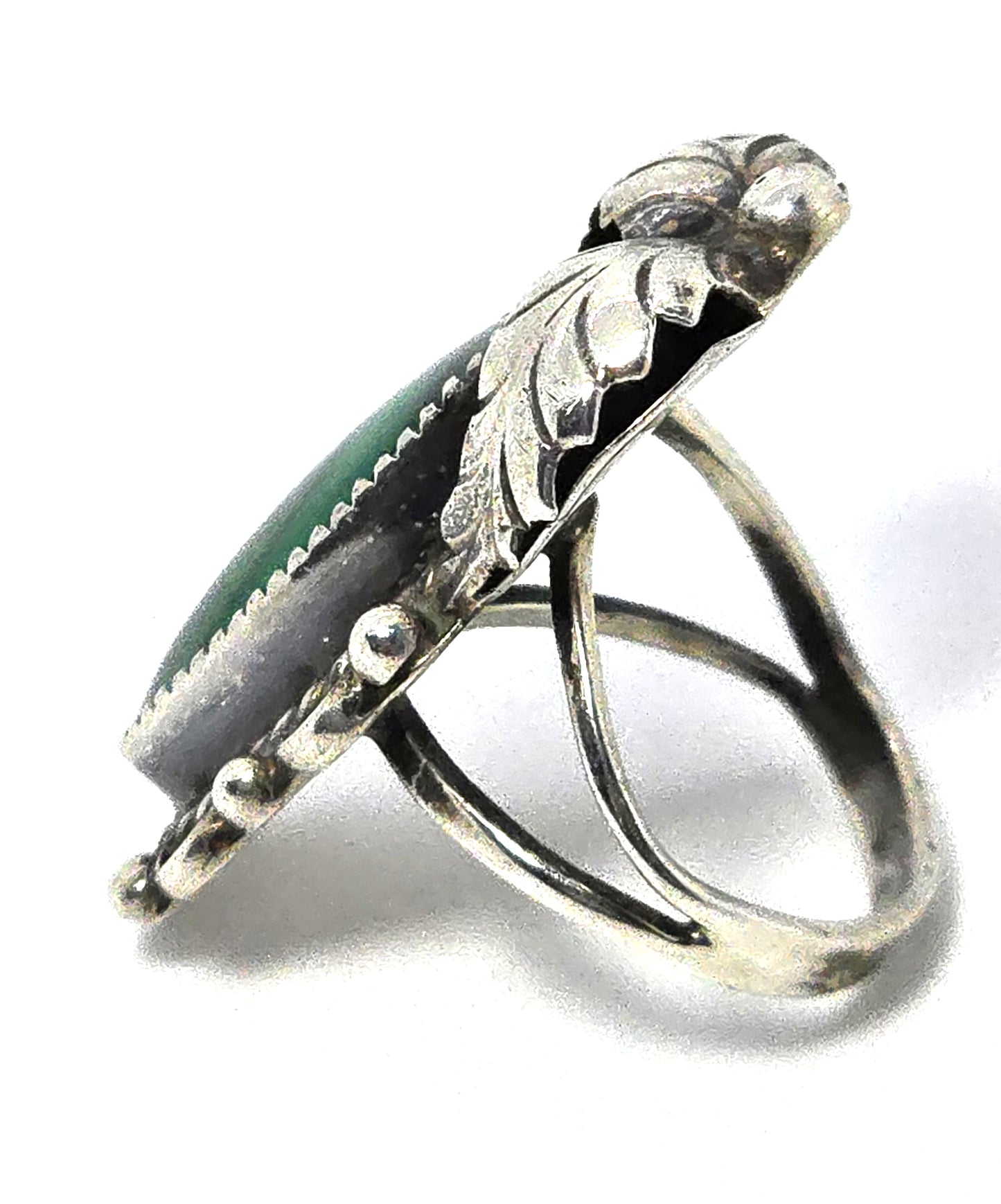 SF Malachite large Navajo Native American feather sterling silver ring size 6