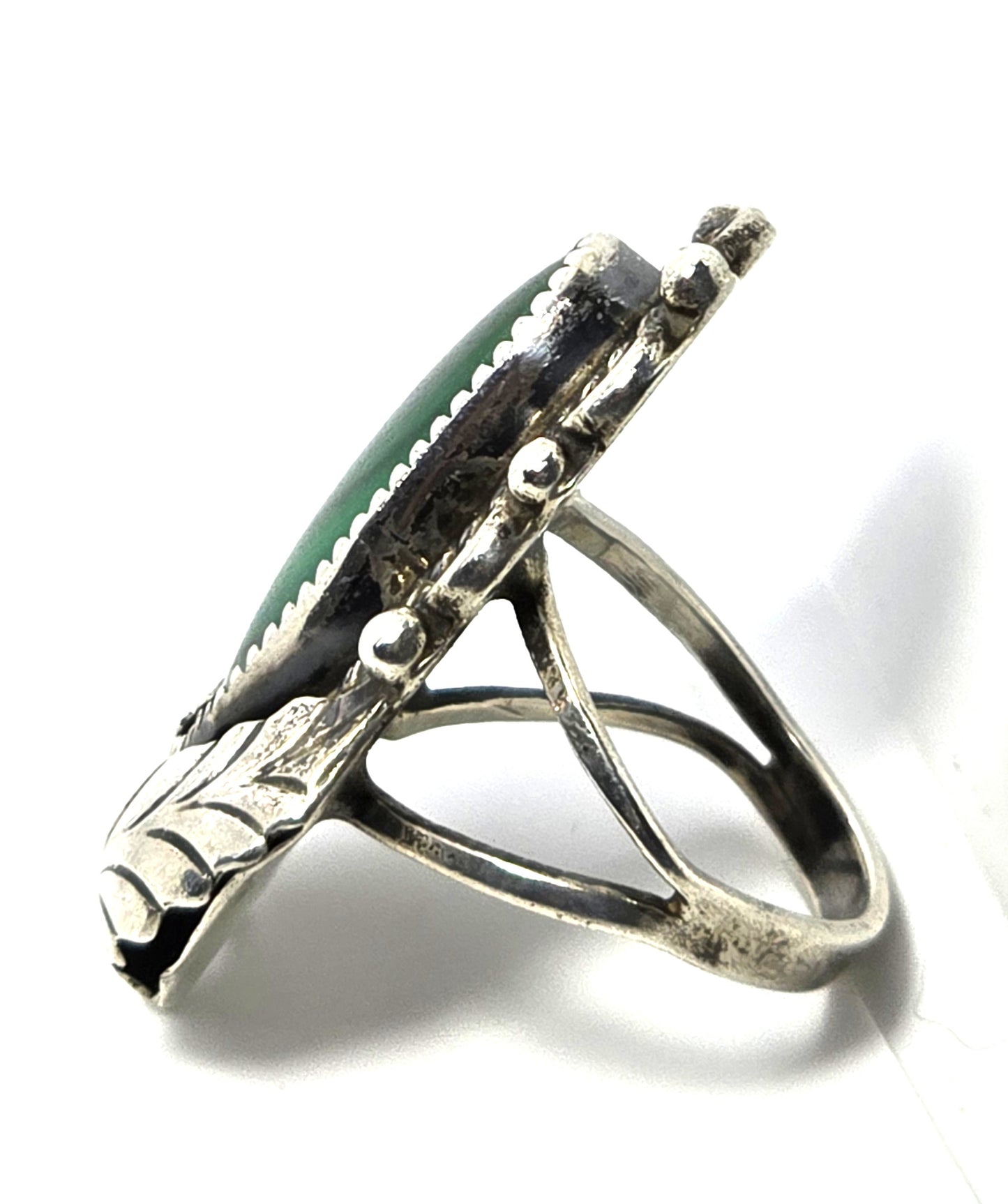 SF Malachite large Navajo Native American feather sterling silver ring size 6