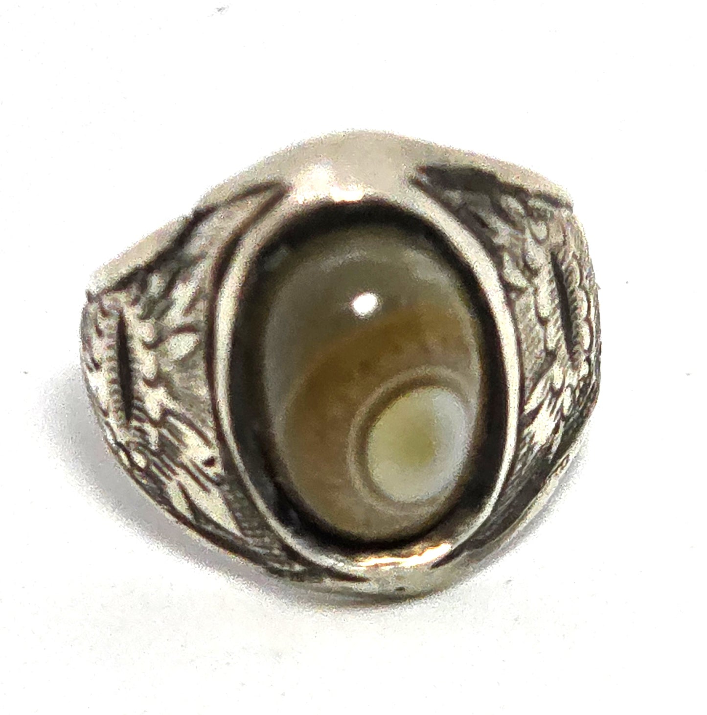 Natural Yemen Agate Aqeeq protection eye vintage sterling silver lotus ring size 6.5