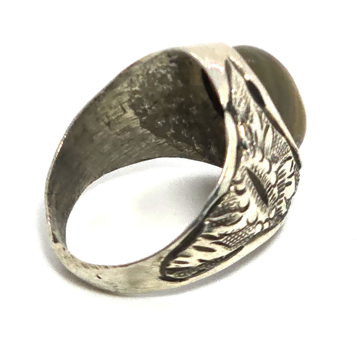 Natural Yemen Agate Aqeeq protection eye vintage sterling silver lotus ring size 6.5