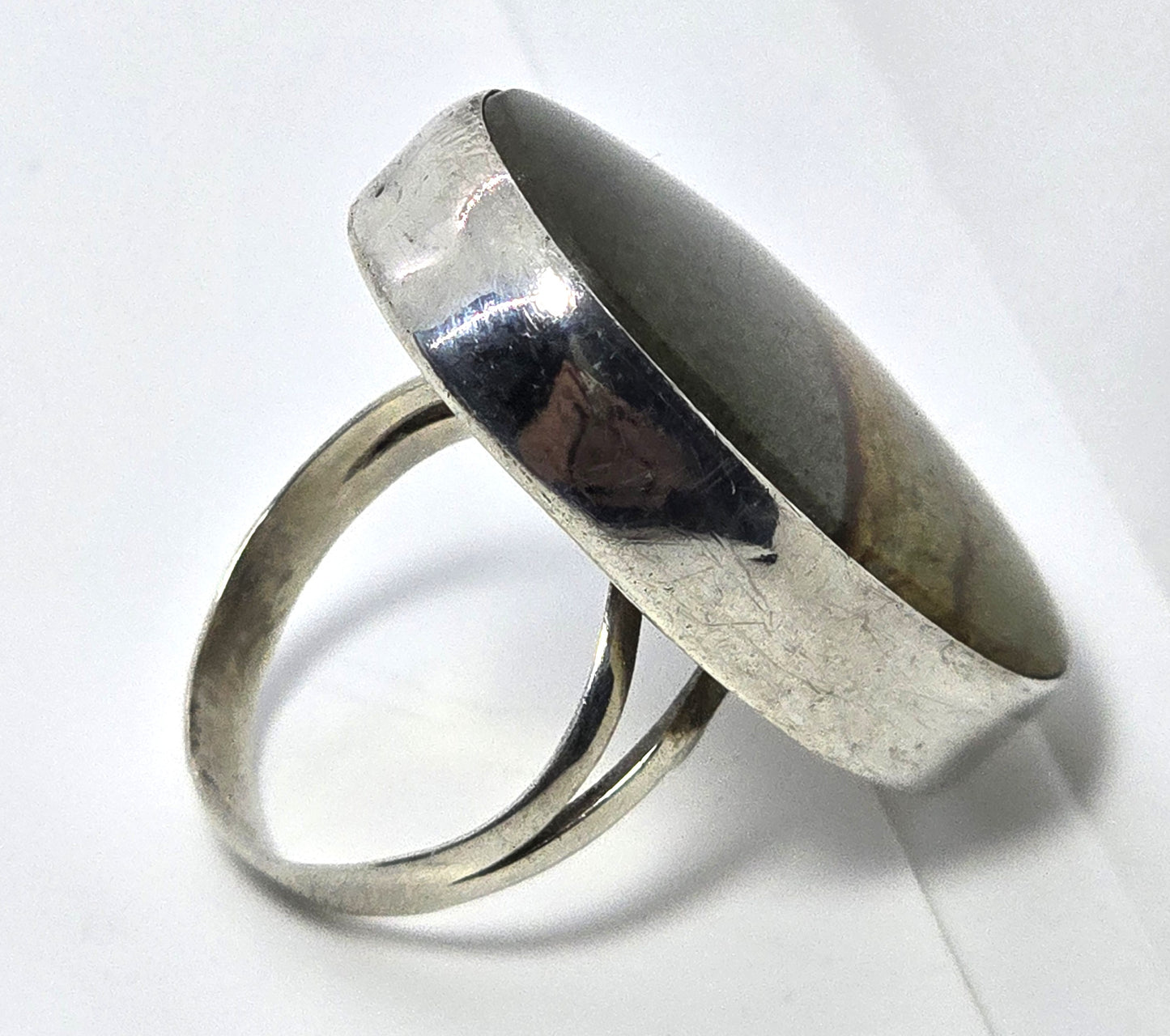 Landscape picture Jasper large split shank vintage sterling silver ring size 8