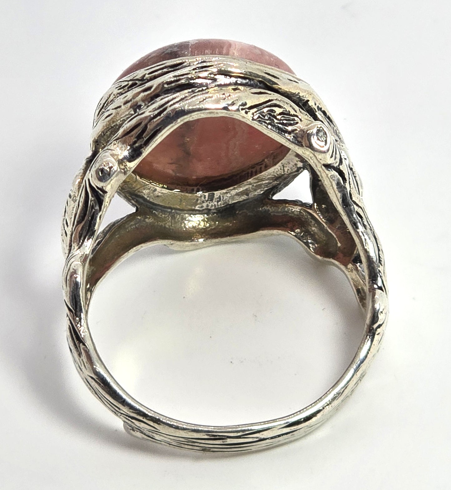 Rhodochrosite large banded pink gemstone BBJ signed sterling ring size 12.5