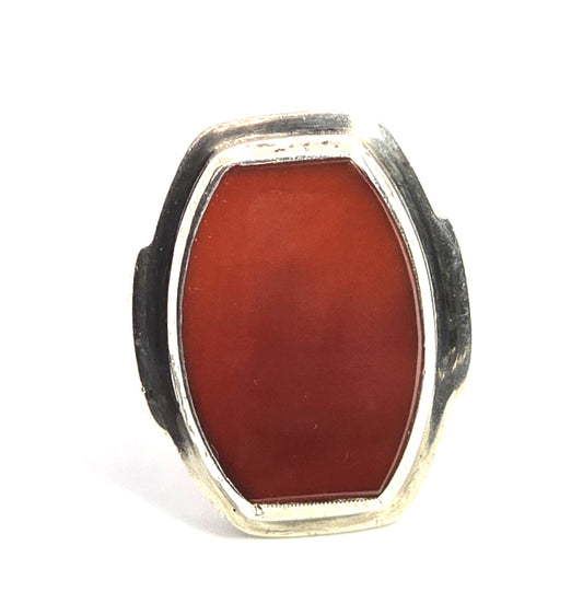 Modernist Coffin cut Carnelian gemstone sterling silver vintage signet ring size 8