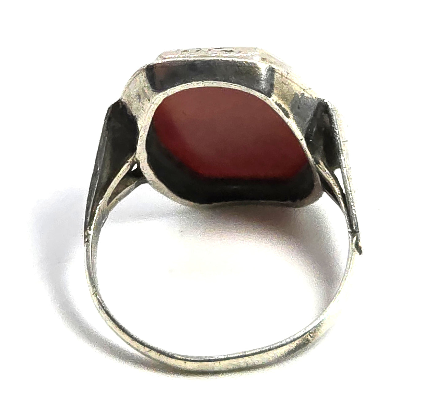 Modernist Coffin cut Carnelian gemstone sterling silver vintage signet ring size 8
