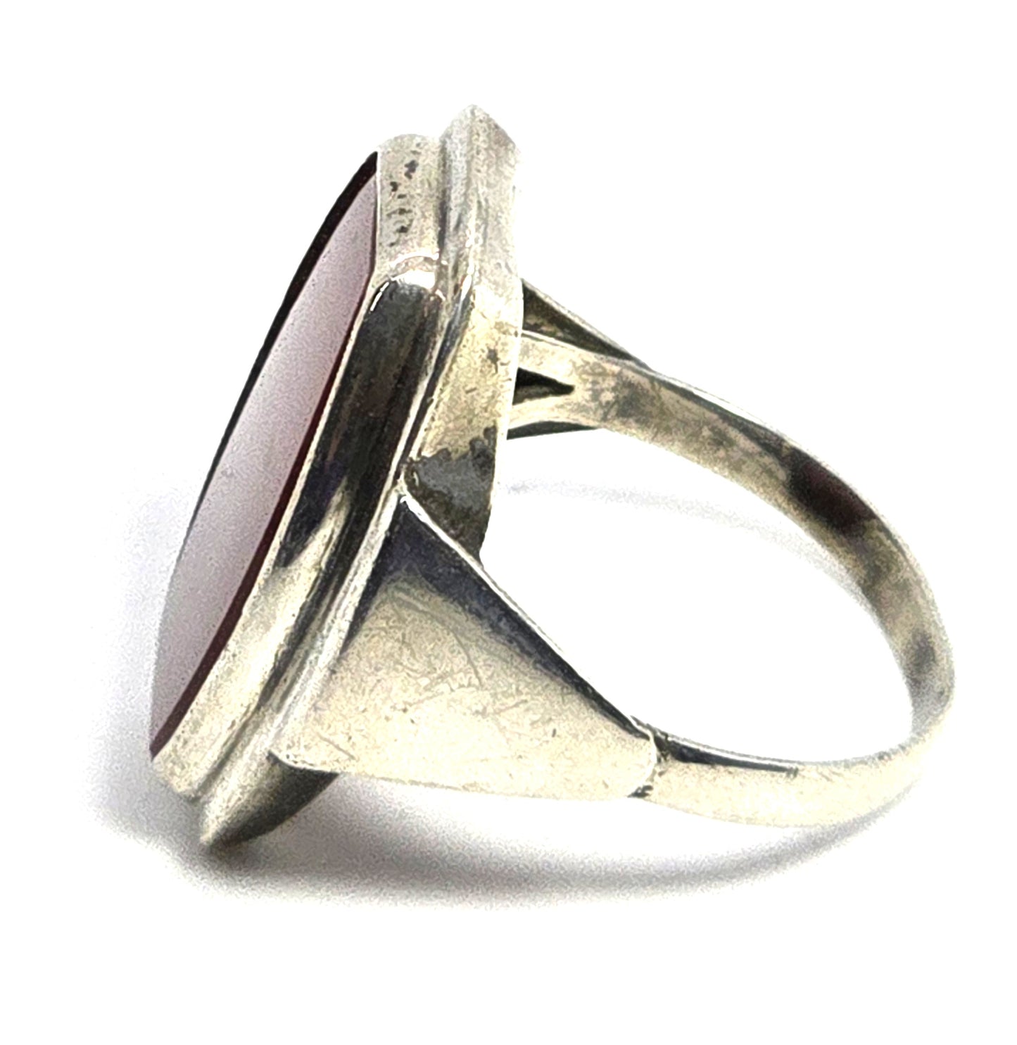 Modernist Coffin cut Carnelian gemstone sterling silver vintage signet ring size 8