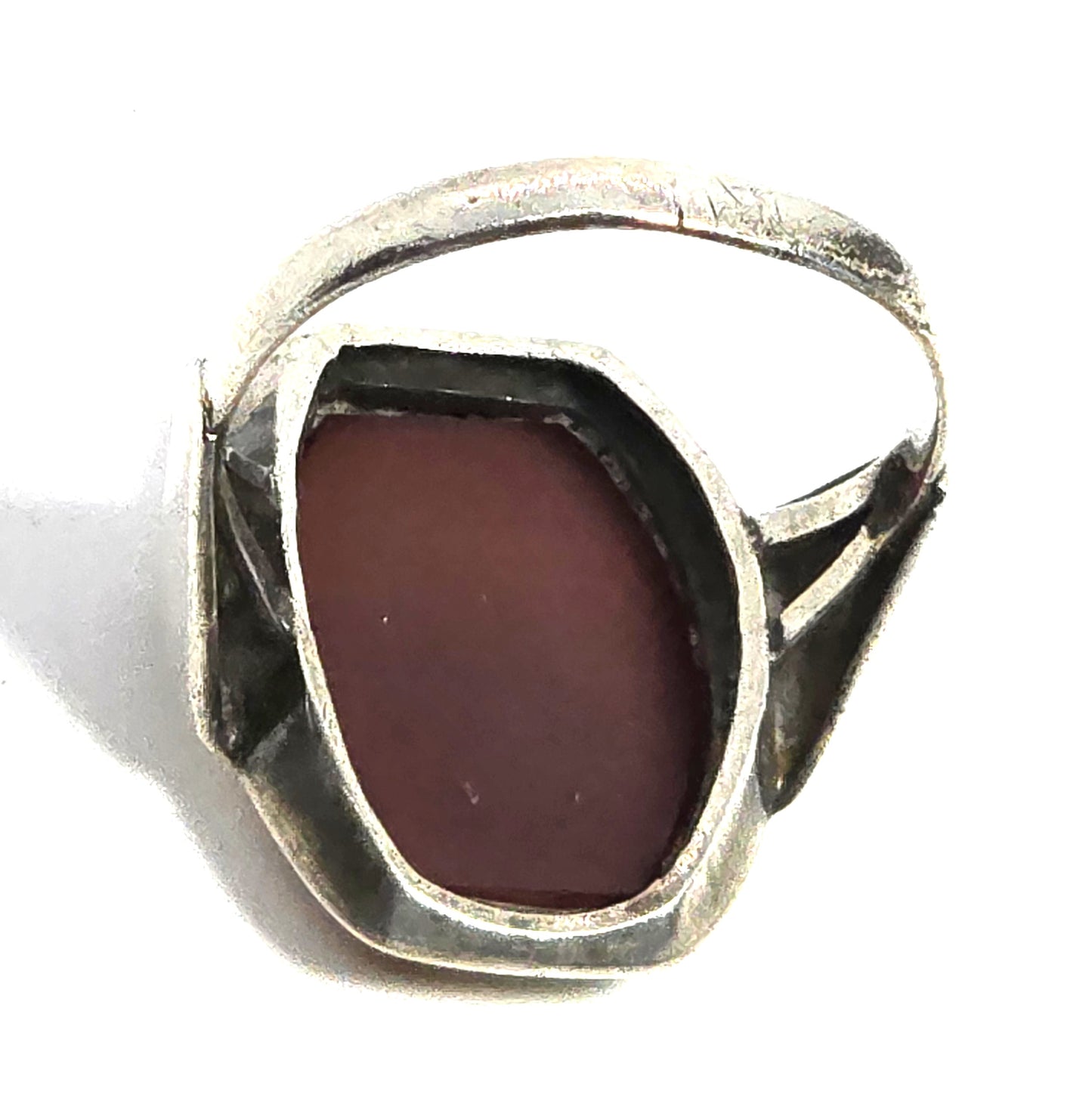 Modernist Coffin cut Carnelian gemstone sterling silver vintage signet ring size 8