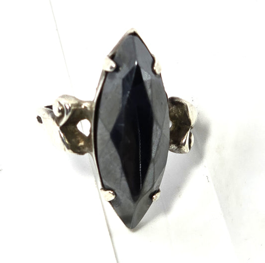 Clark and Coombs rhodium plated sterling silver hematite Art Deco ring size 6