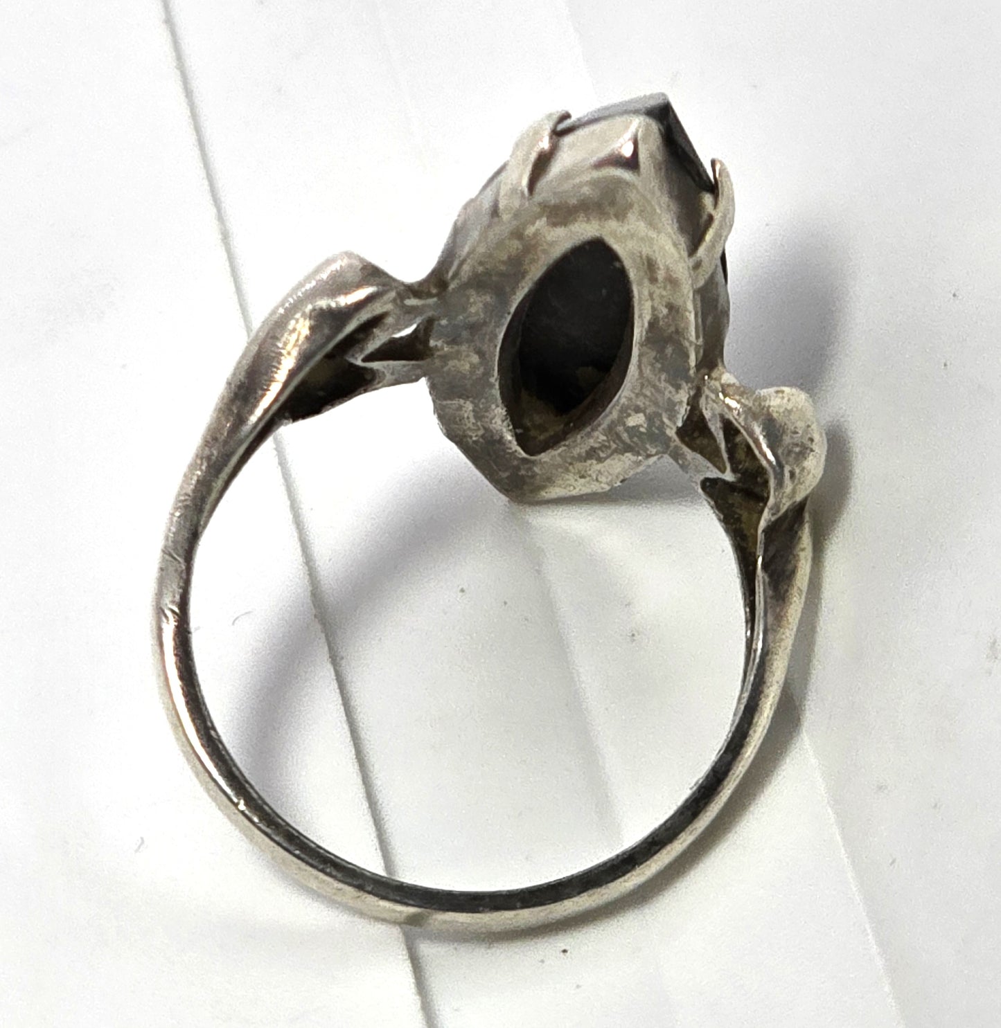 Clark and Coombs rhodium plated sterling silver hematite Art Deco ring size 6