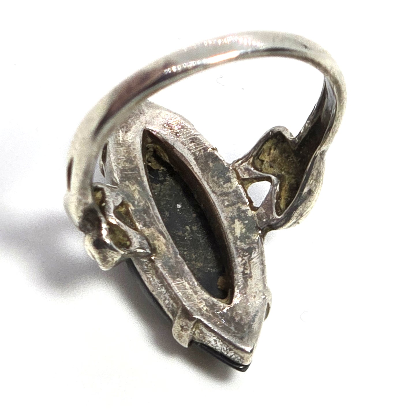 Clark and Coombs rhodium plated sterling silver hematite Art Deco ring size 6