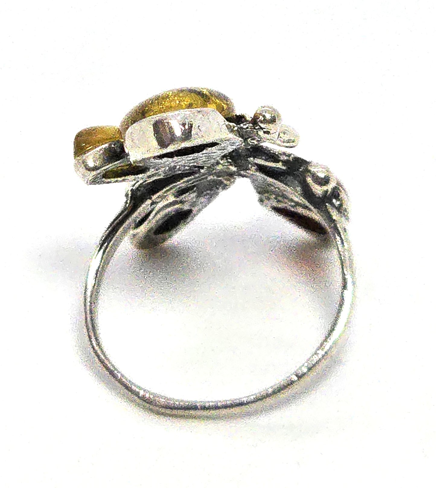 Baltic Amber Large three color cab abstract sterling silver statement ring size 7.5