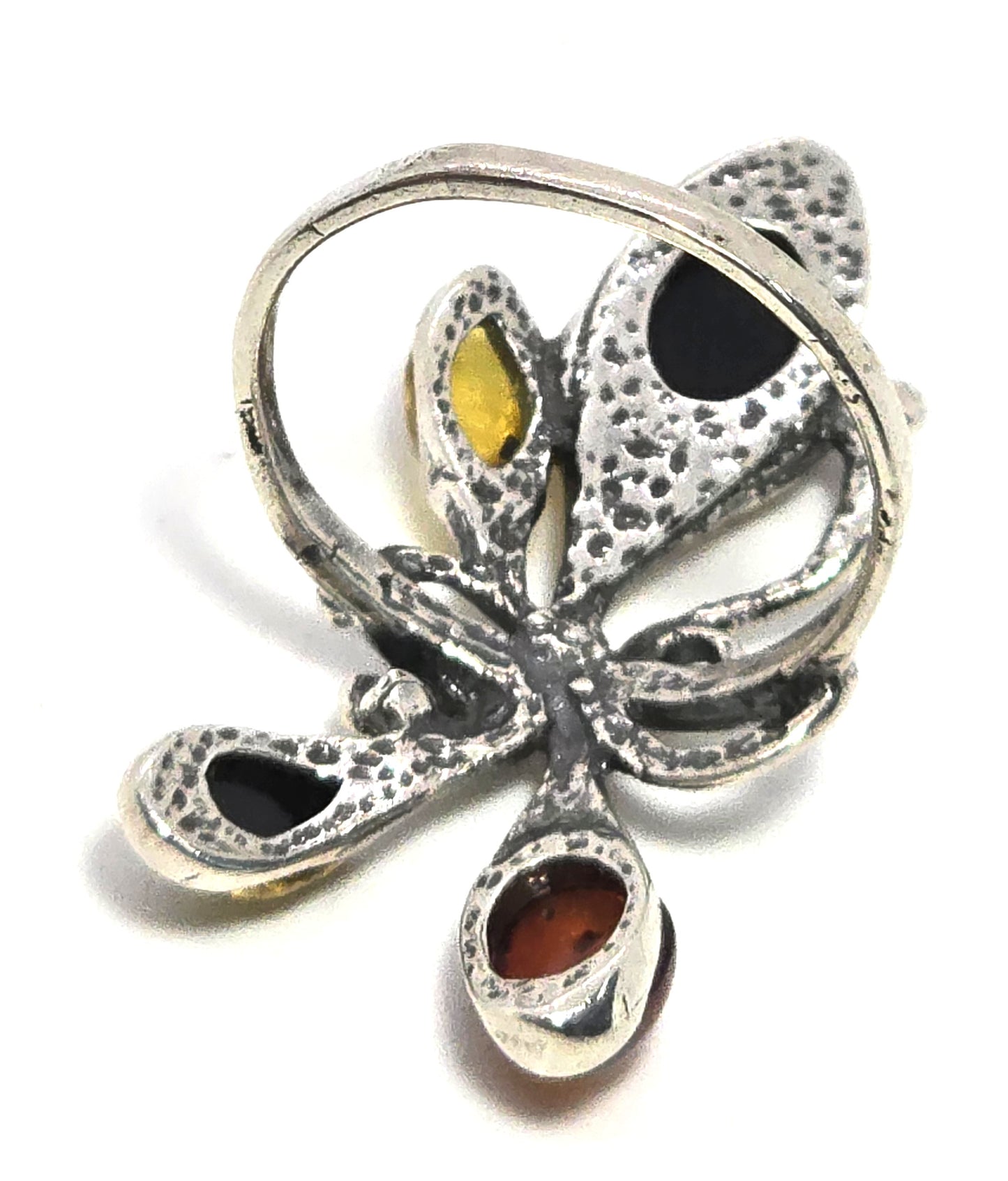 Baltic Amber Large three color cab abstract sterling silver statement ring size 7.5