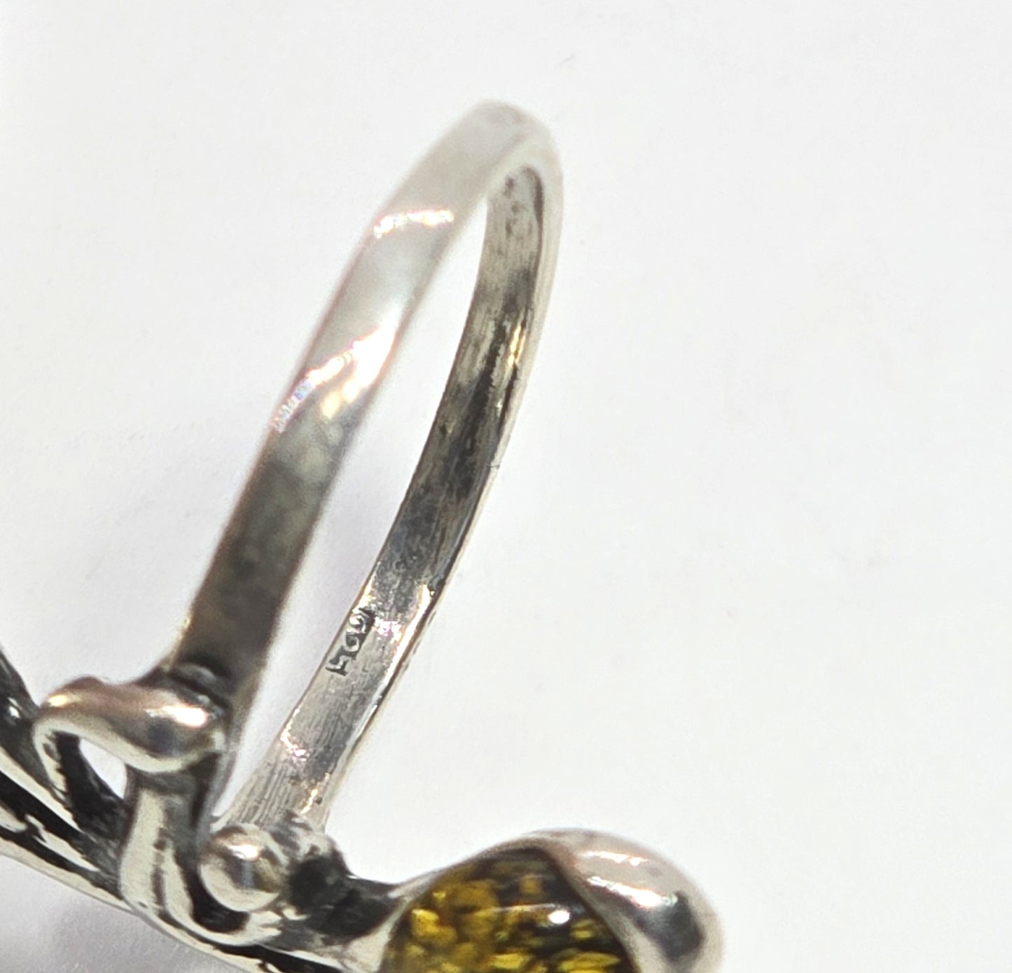 Baltic Amber Large three color cab abstract sterling silver statement ring size 7.5