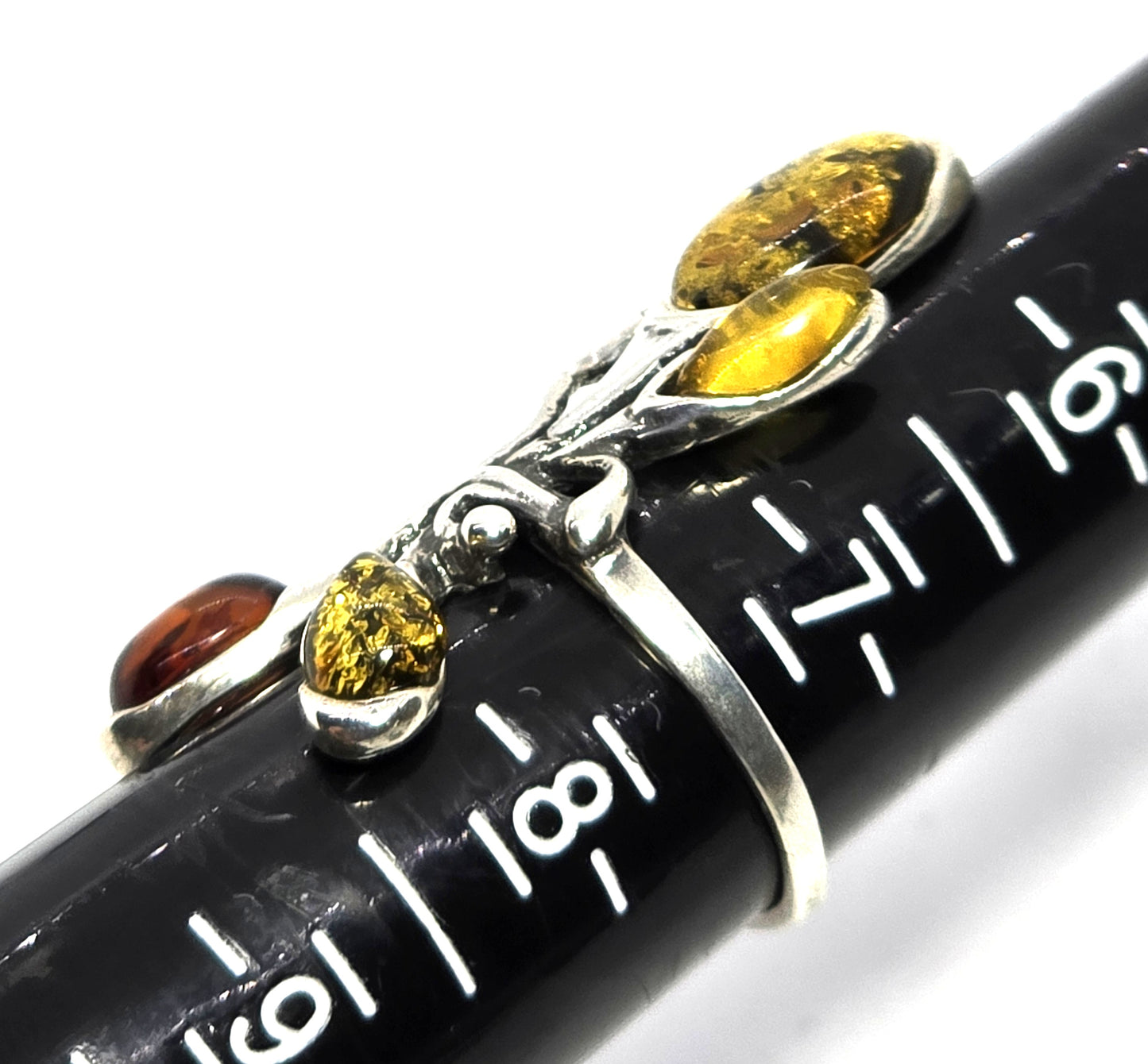 Baltic Amber Large three color cab abstract sterling silver statement ring size 7.5