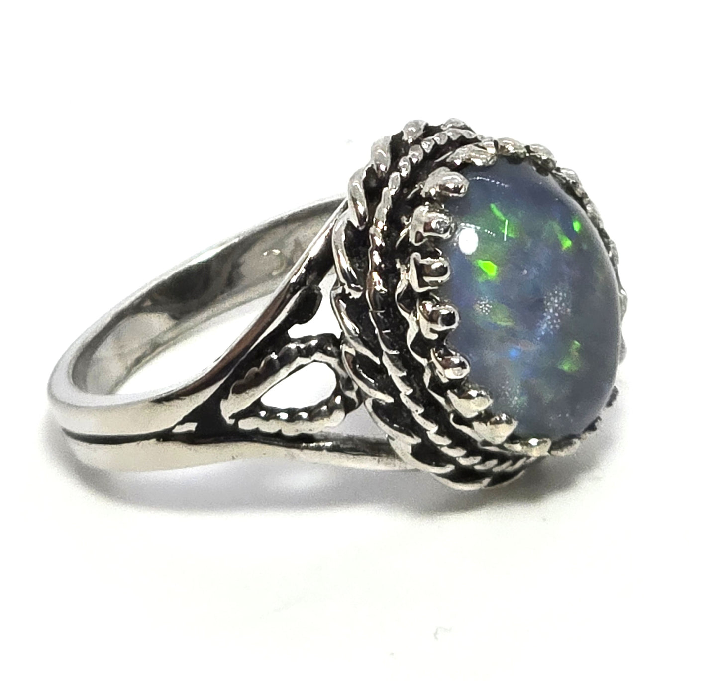 PC Black opal twisted halo signed vintage sterling silver ring size 7