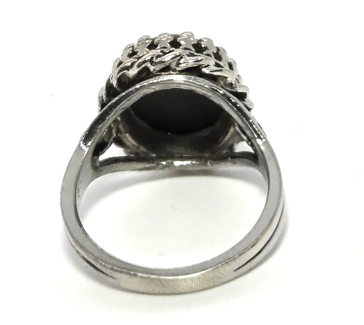 PC Black opal twisted halo signed vintage sterling silver ring size 7