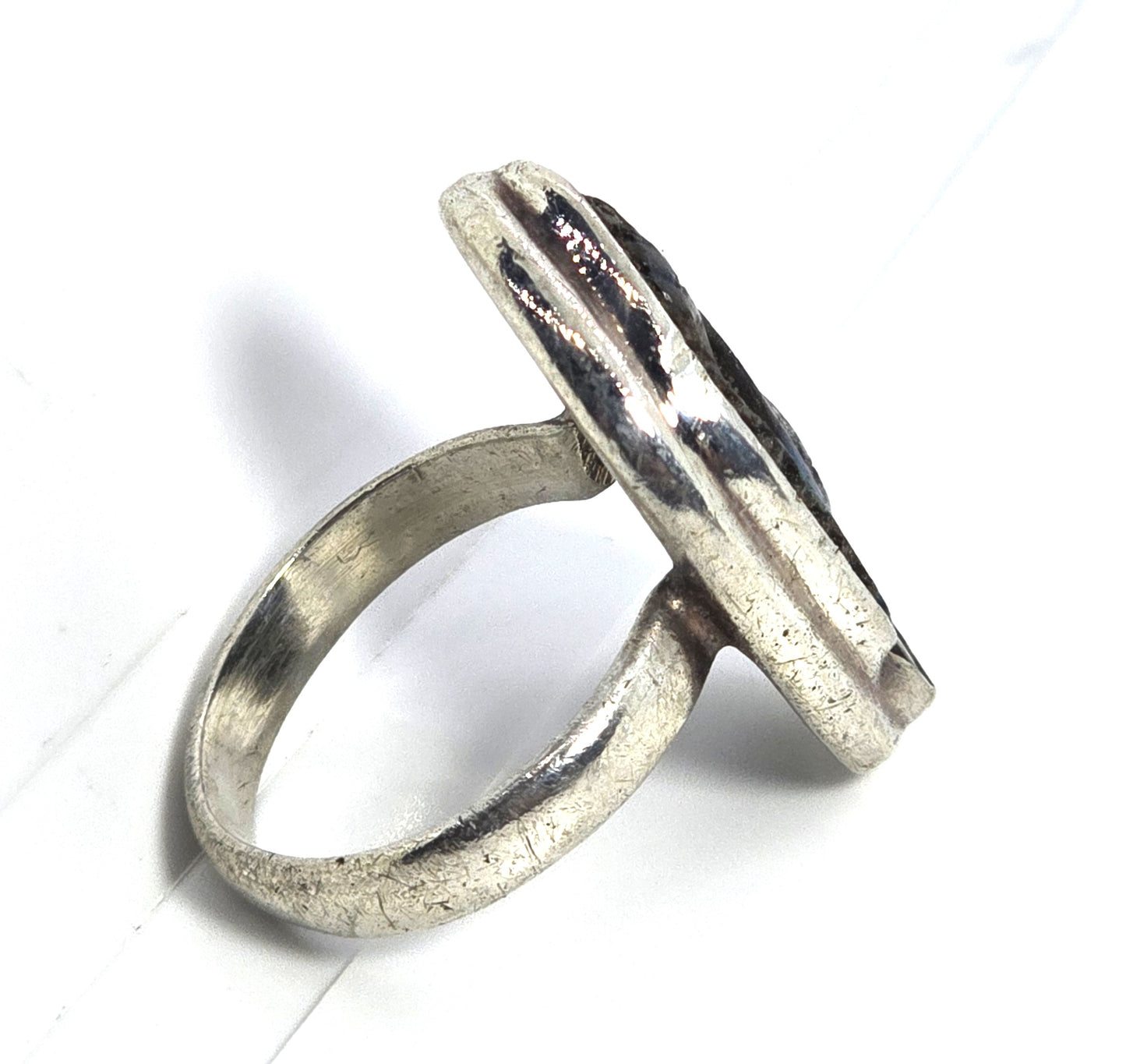 Boulder Opal carved leaf natural artisan sterling silver ring size 6.5