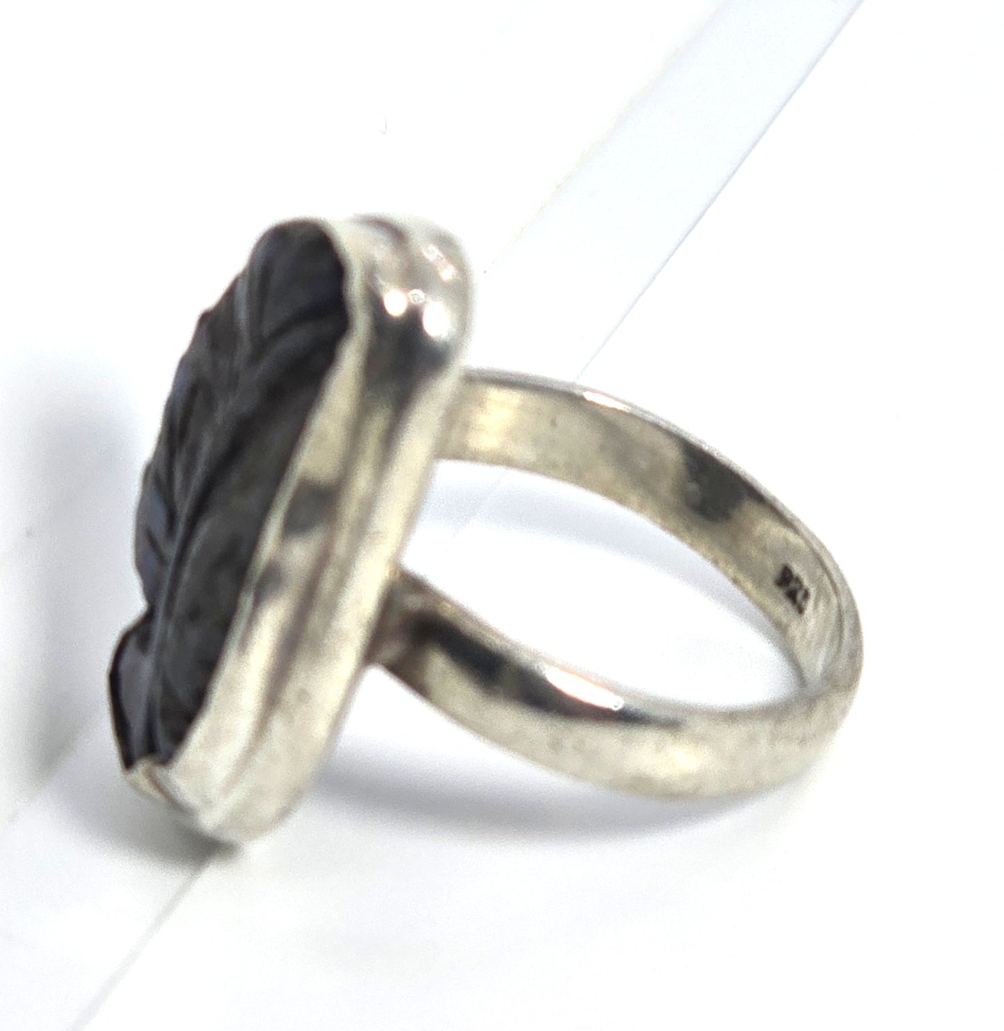 Boulder Opal carved leaf natural artisan sterling silver ring size 6.5