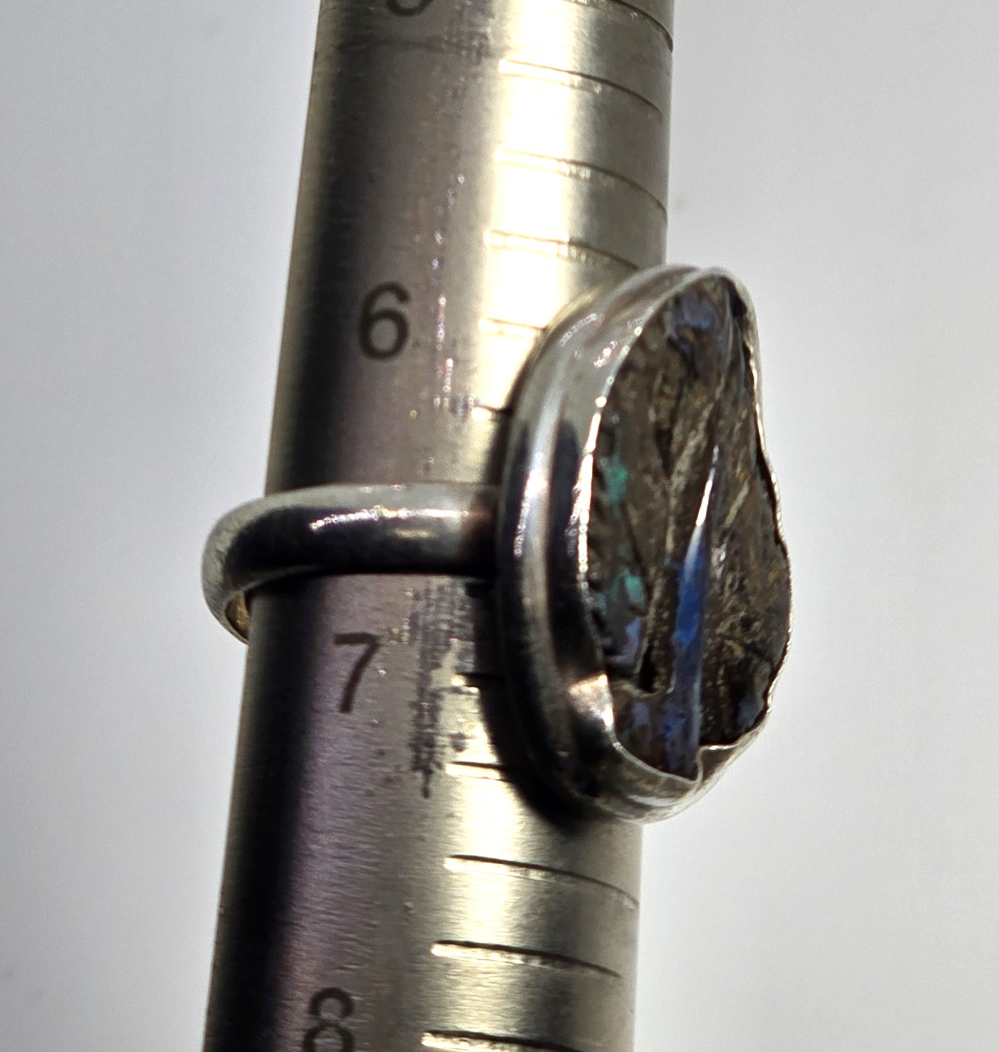 Boulder Opal carved leaf natural artisan sterling silver ring size 6.5