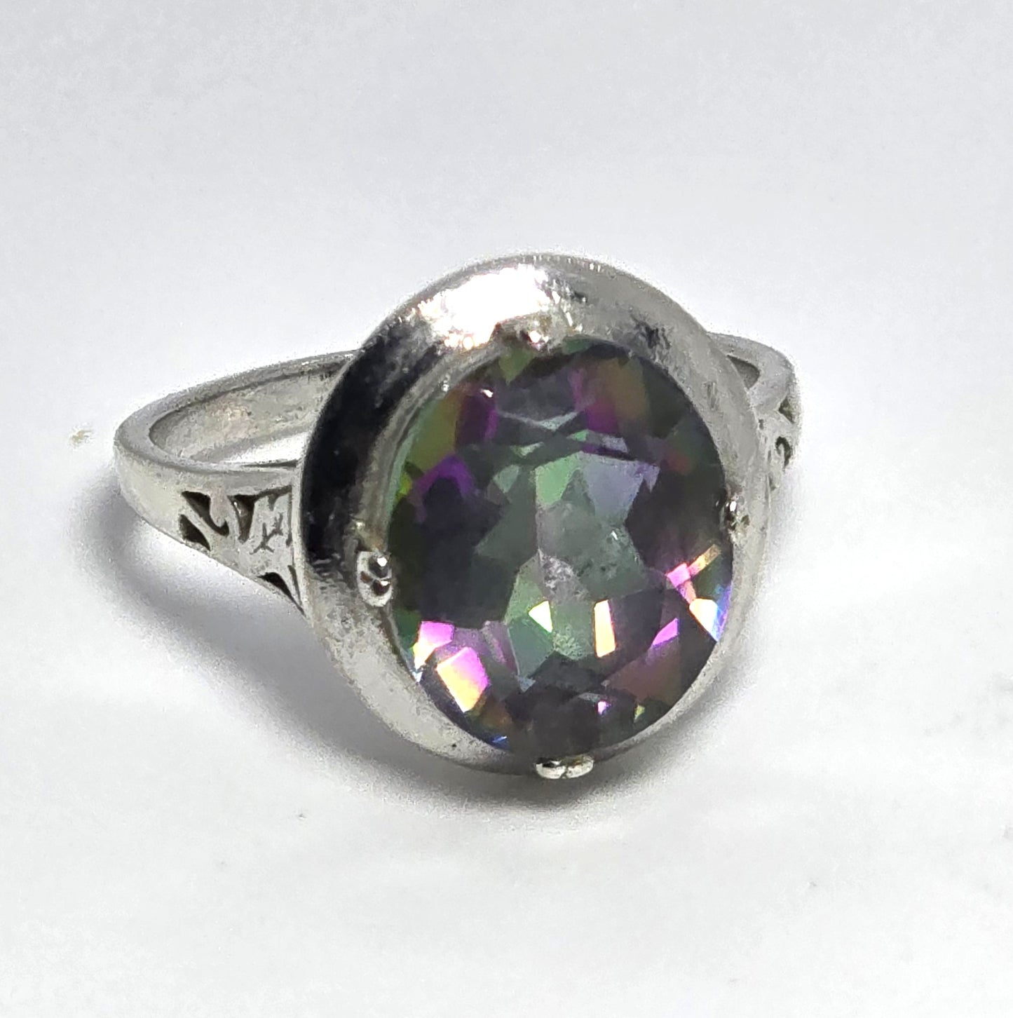 Peacock Mystic Topaz 5ct oval cut faceted sterling silver solitaire ring size 8