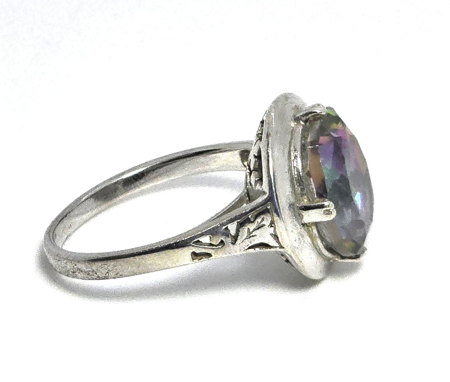 Peacock Mystic Topaz 5ct oval cut faceted sterling silver solitaire ring size 8