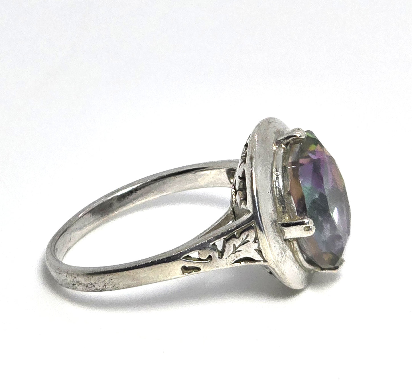 Peacock Mystic Topaz 5ct oval cut faceted sterling silver solitaire ring size 8