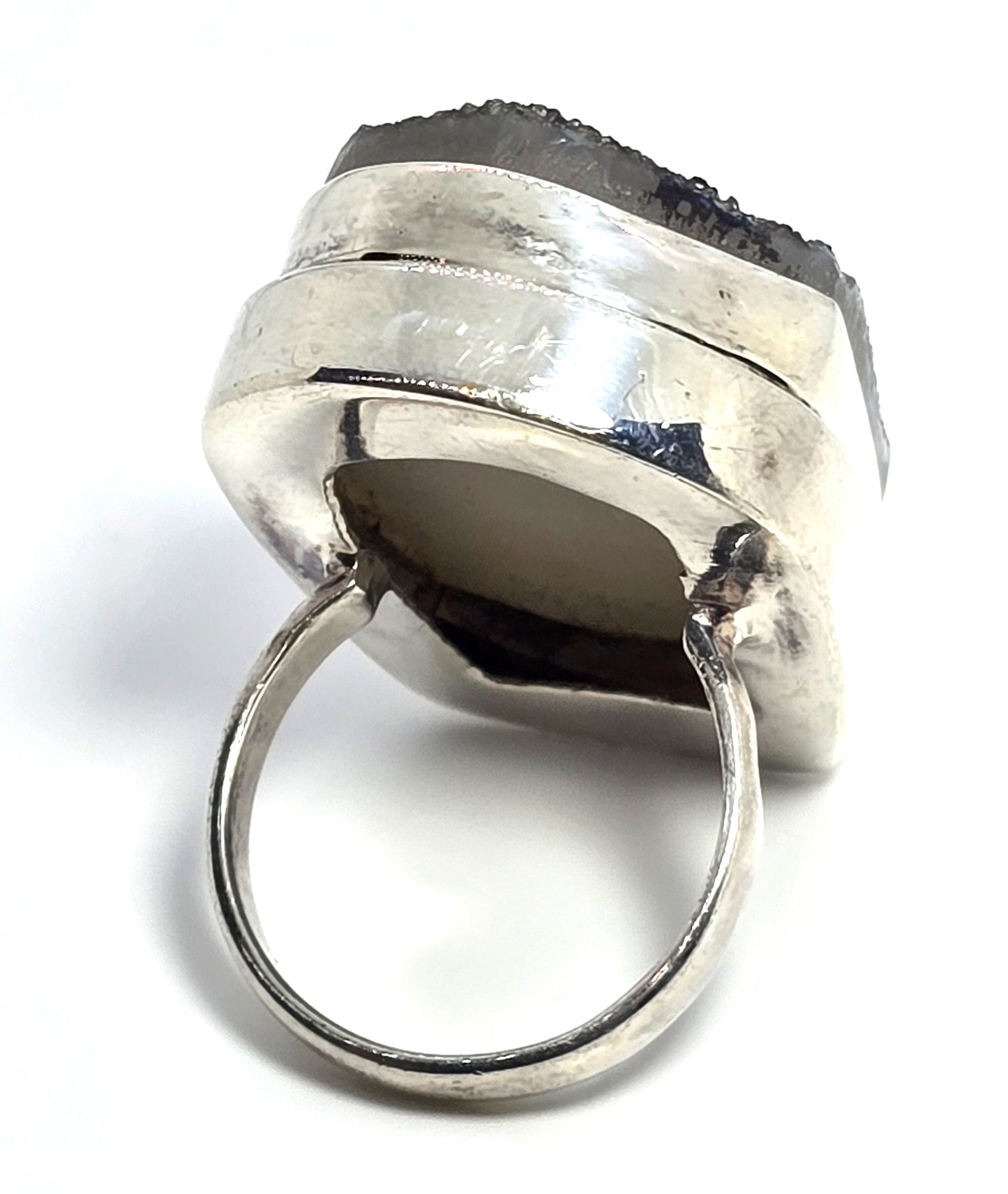 Large Peacock Aura Titanium Druzy quartz gemstone sterling silver ring size 7.5