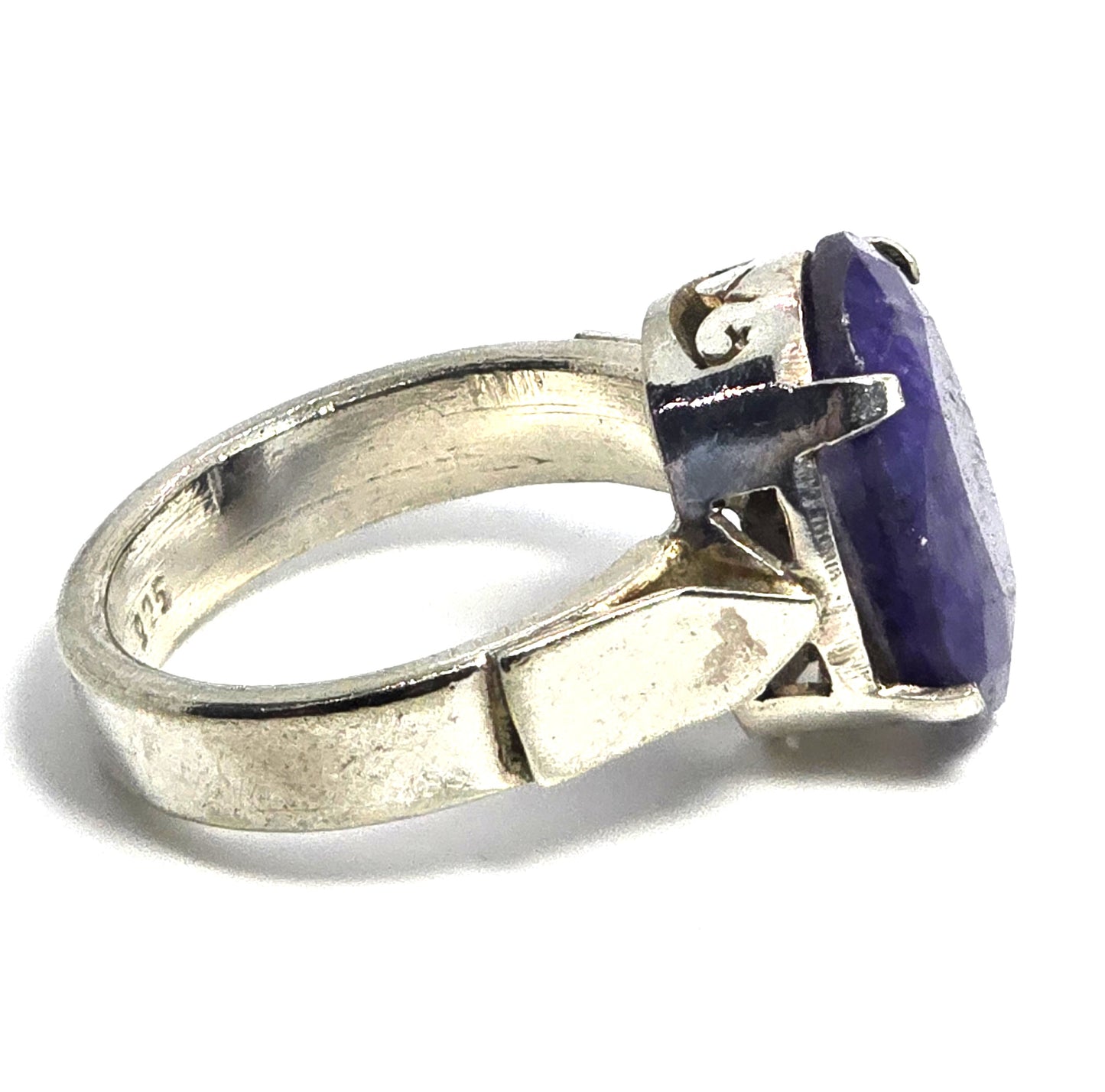 Natural Corundum Sapphire 9.32mm large sterling silver ring size 8