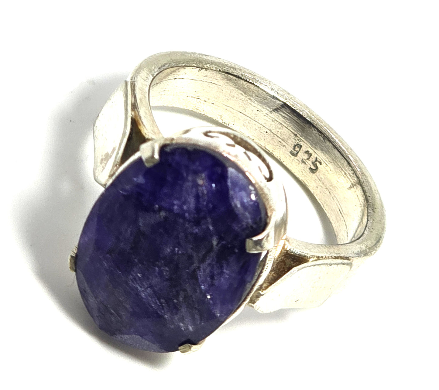 Natural Corundum Sapphire 9.32mm large sterling silver ring size 8
