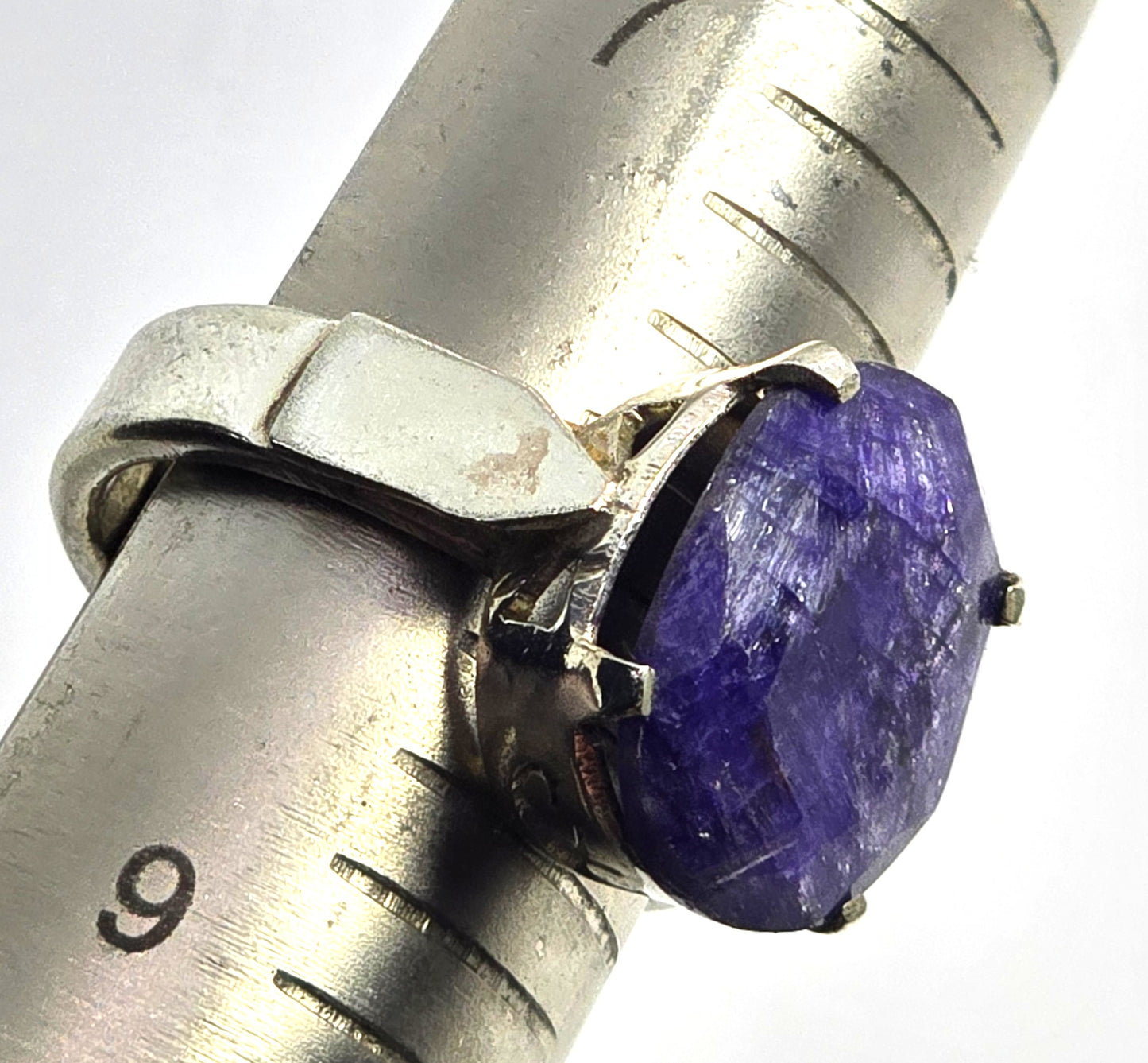 Natural Corundum Sapphire 9.32mm large sterling silver ring size 8