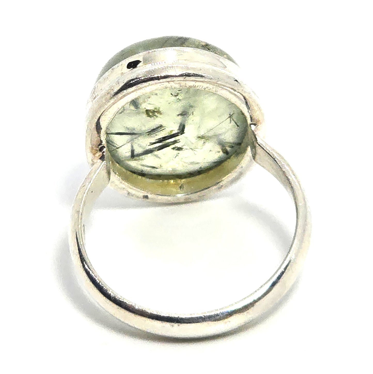 Prehnite gemstone open work large sterling silver ring size 8.5