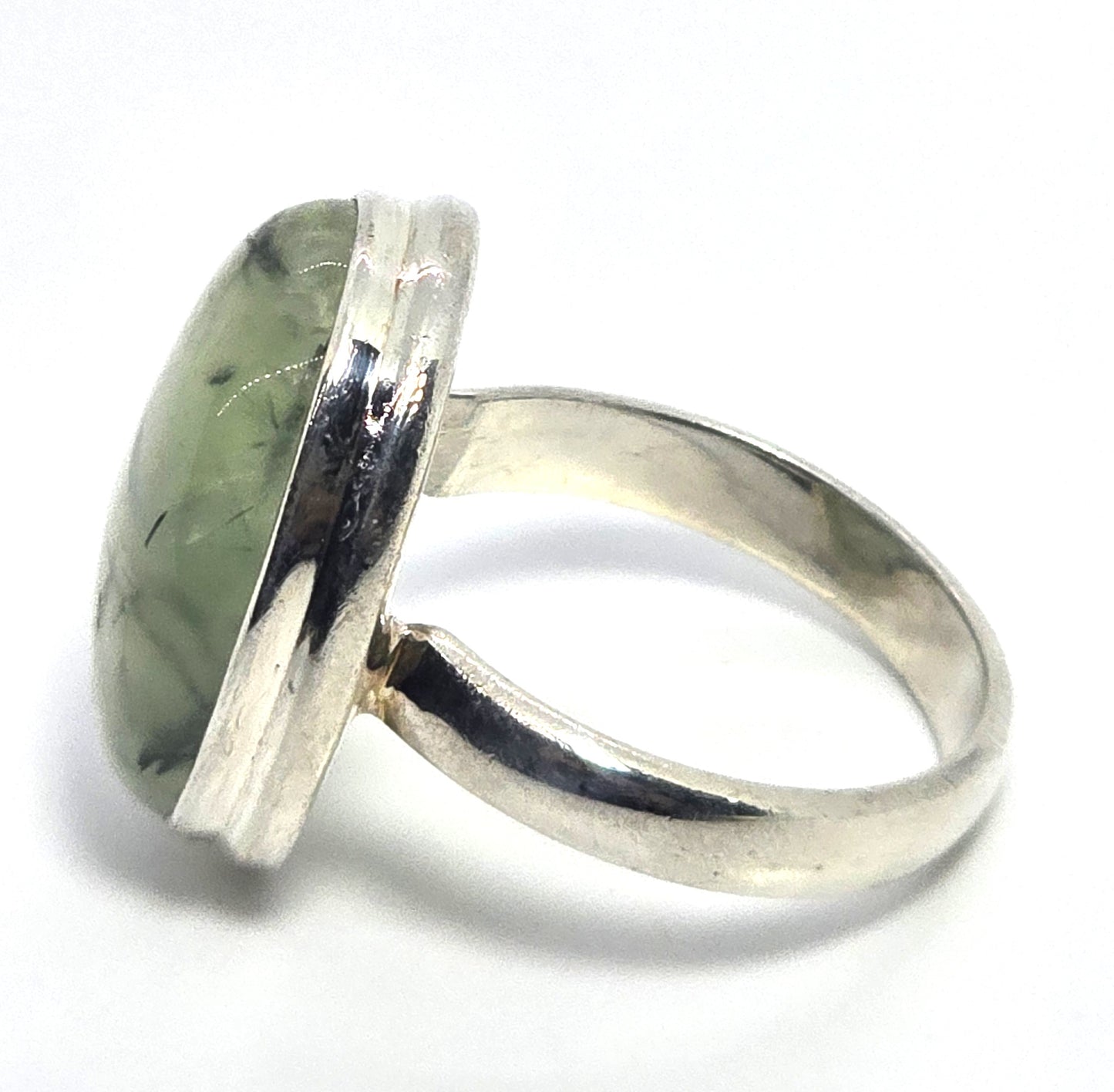 Prehnite gemstone open work large sterling silver ring size 8.5