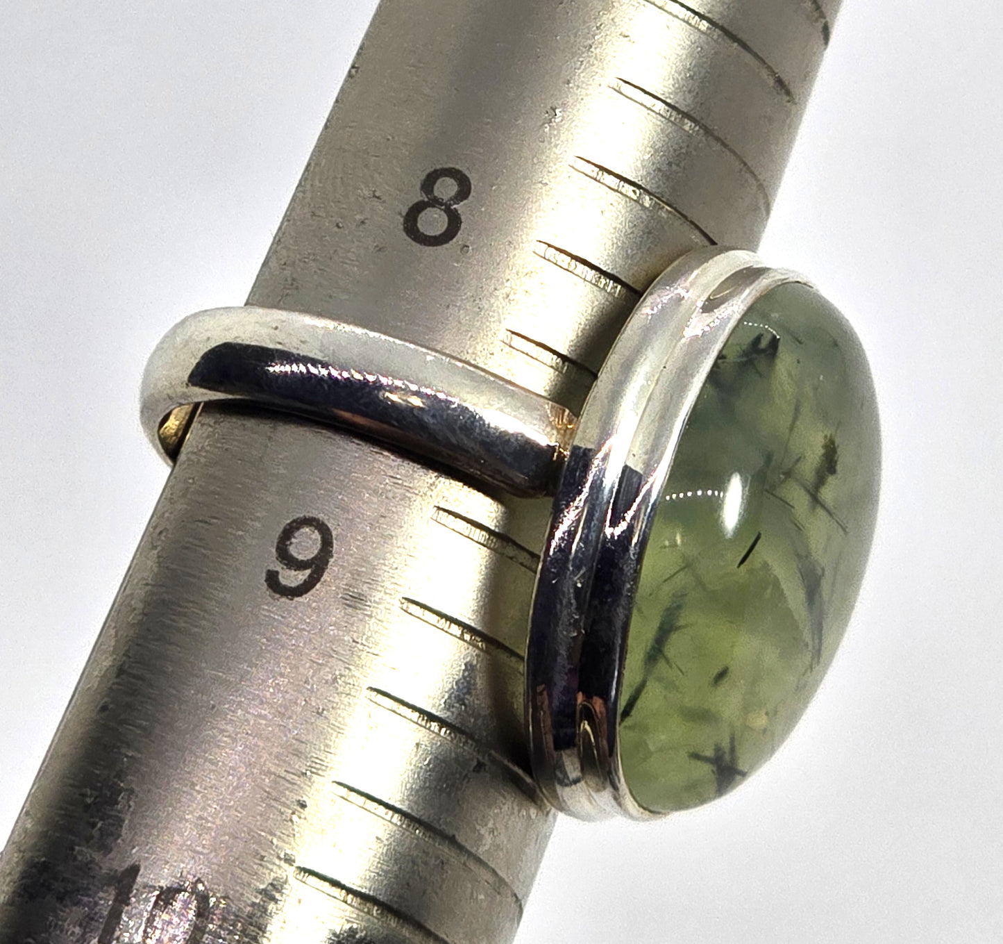 Prehnite gemstone open work large sterling silver ring size 8.5