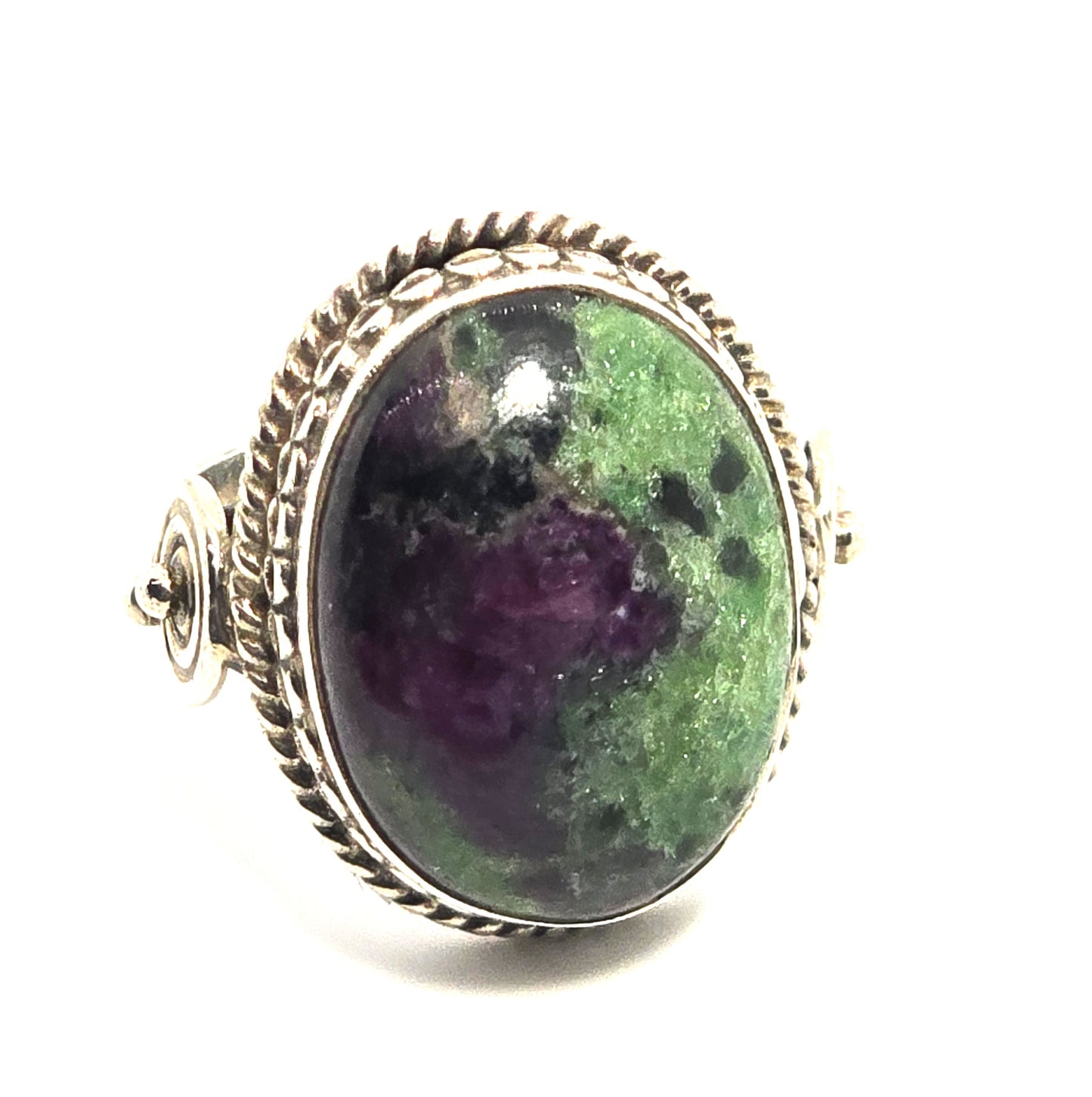 Ruby Zoisite large tribal bali style vintage Sterling silver ring size 8 UV reactive