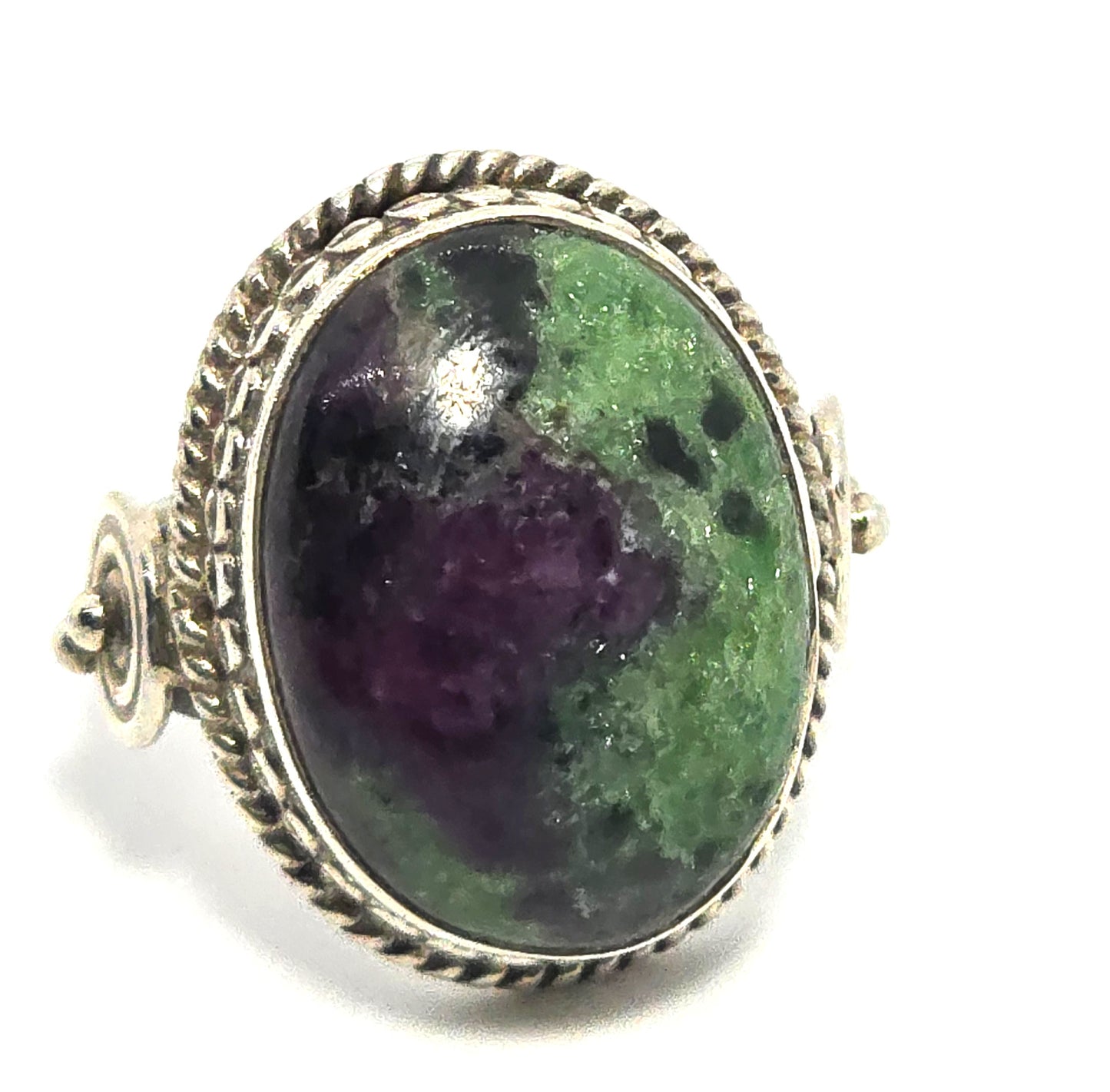 Ruby Zoisite large tribal bali style vintage Sterling silver ring size 8 UV reactive