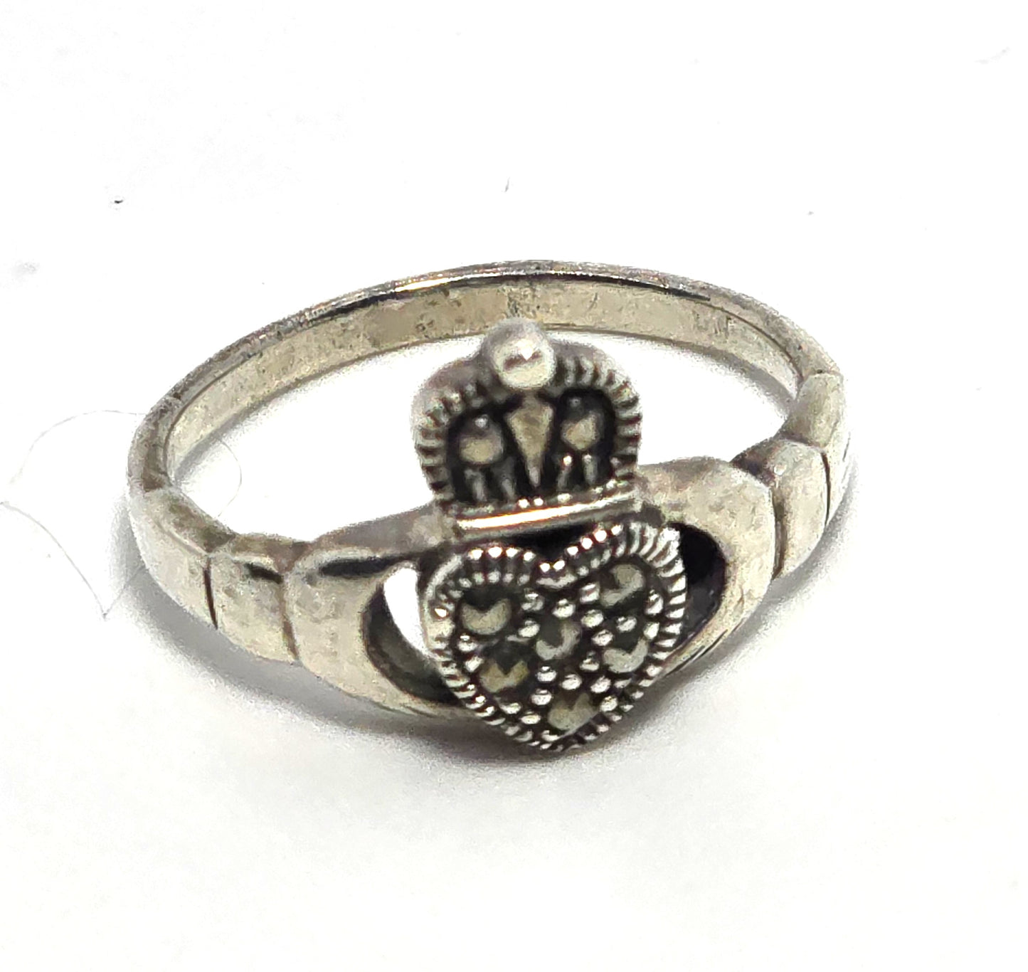 Claddagh Irish Druid sterling silver marcasite Celtic ring band size 7